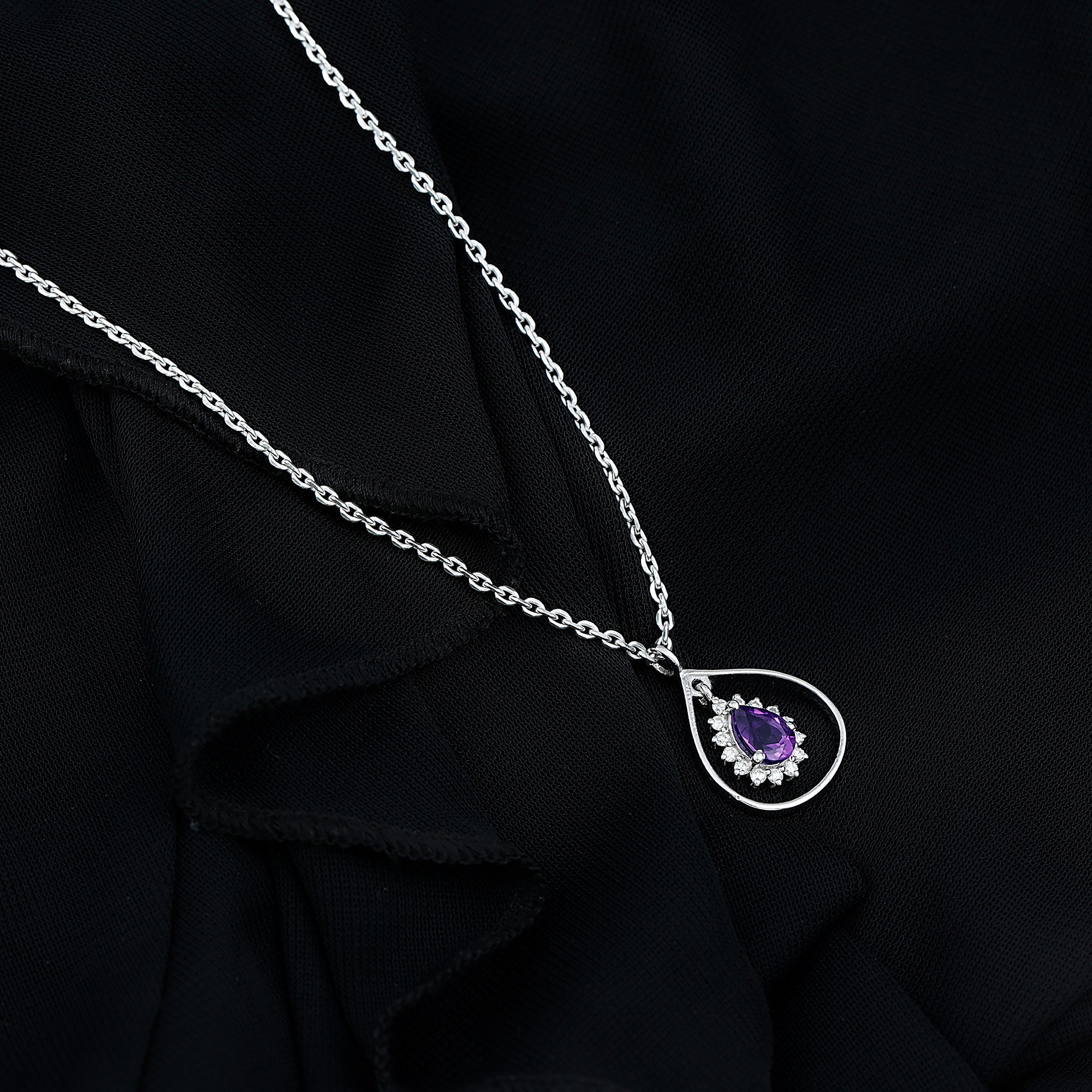 1 Carat Amethyst Teardrop Necklace with Moissanite Halo AAA - Rosec Jewels
