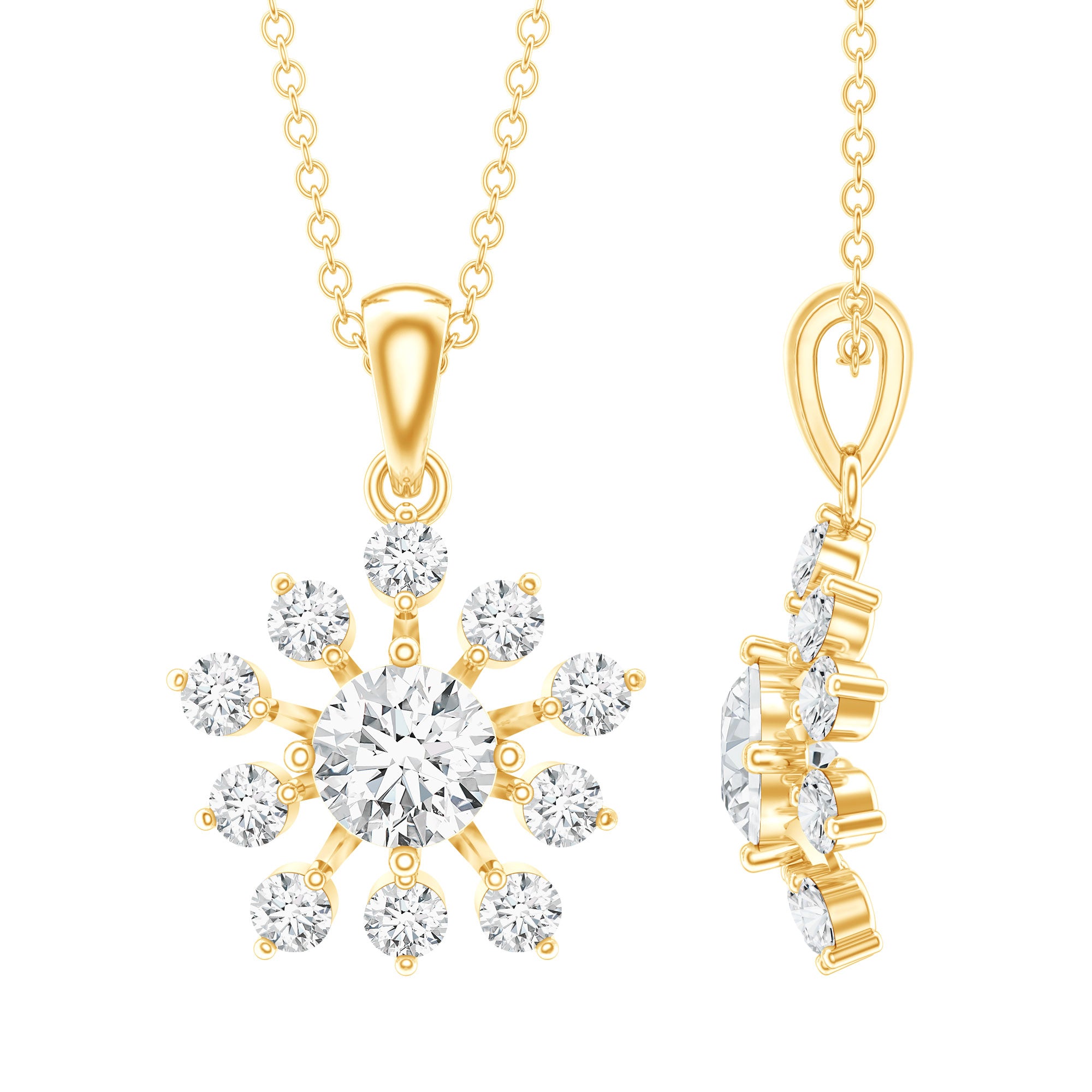 Certified Moissanite Snowflake Necklace in Yellow Gold Plated Silver D-VS1 14K Yellow Gold Plated Silver - Rosec Jewels