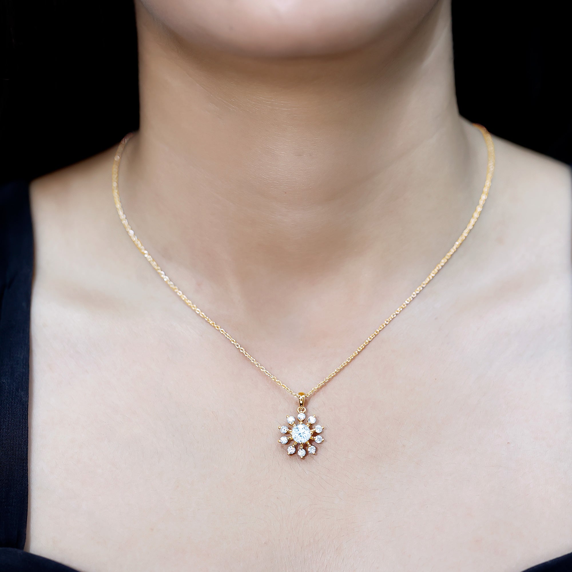 Certified Moissanite Snowflake Necklace in Yellow Gold Plated Silver D-VS1 14K Yellow Gold Plated Silver - Rosec Jewels