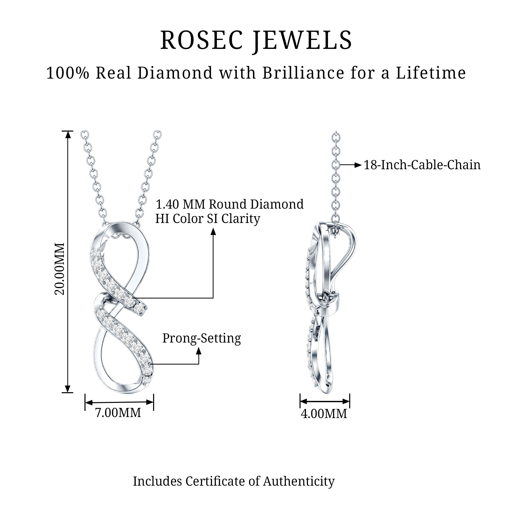 Certified Diamond Twisted Infinity Necklace Natural - ( HI-SI ) - Rosec Jewels