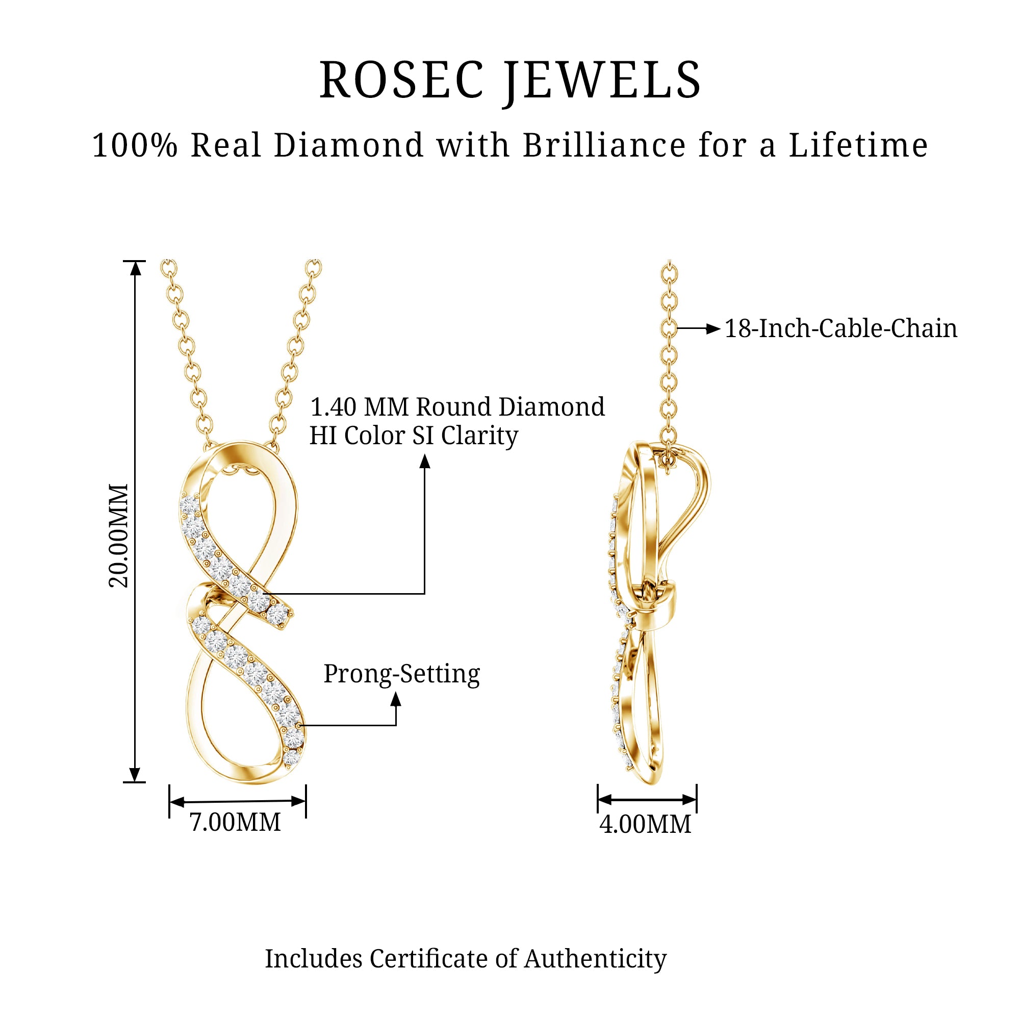 Certified Diamond Twisted Infinity Necklace Natural - ( HI-SI ) - Rosec Jewels