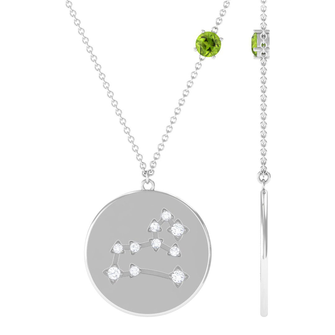 Peridot Leo Constellation Necklace with Diamond