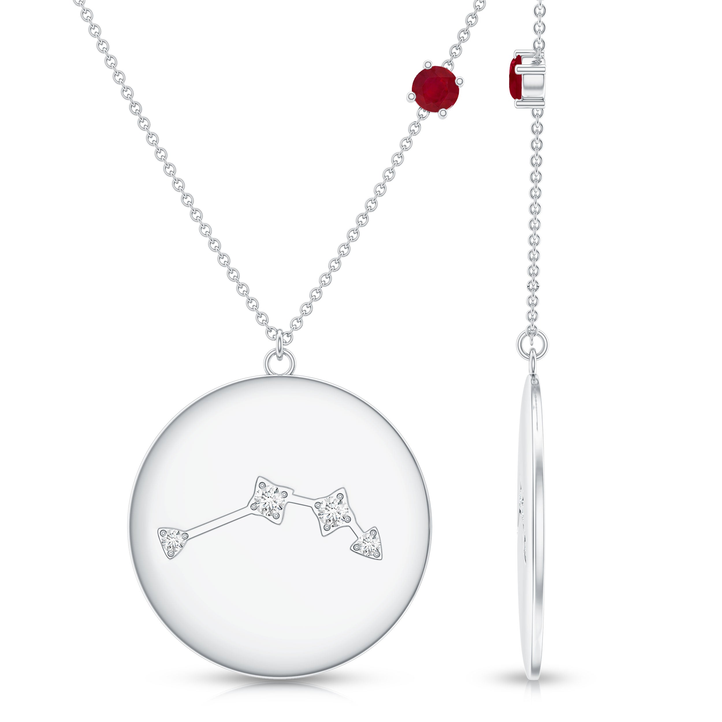 Genuine Ruby and Diamond Cancer Constellation Necklace AAA - Rosec Jewels