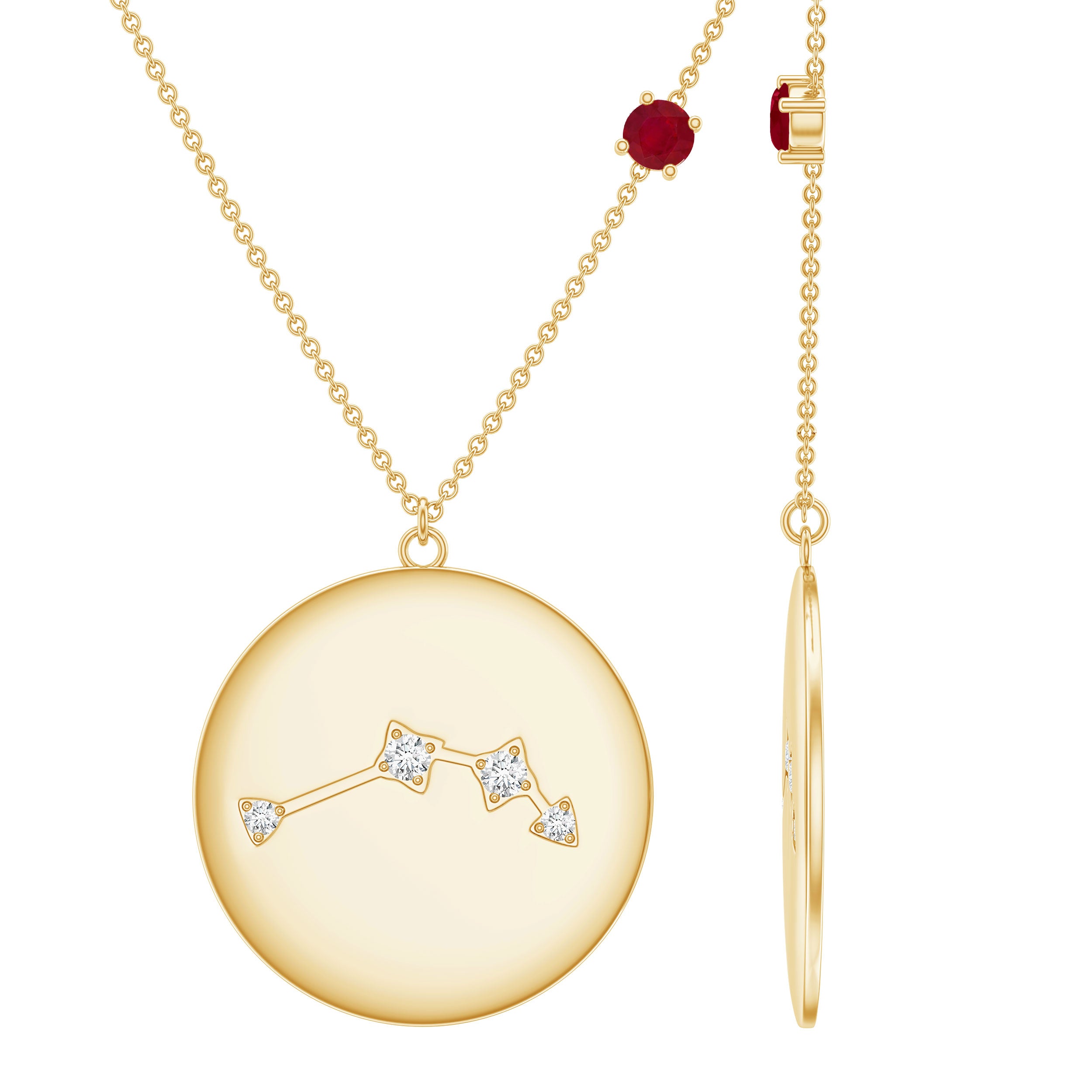 Genuine Ruby and Diamond Cancer Constellation Necklace AAA - Rosec Jewels