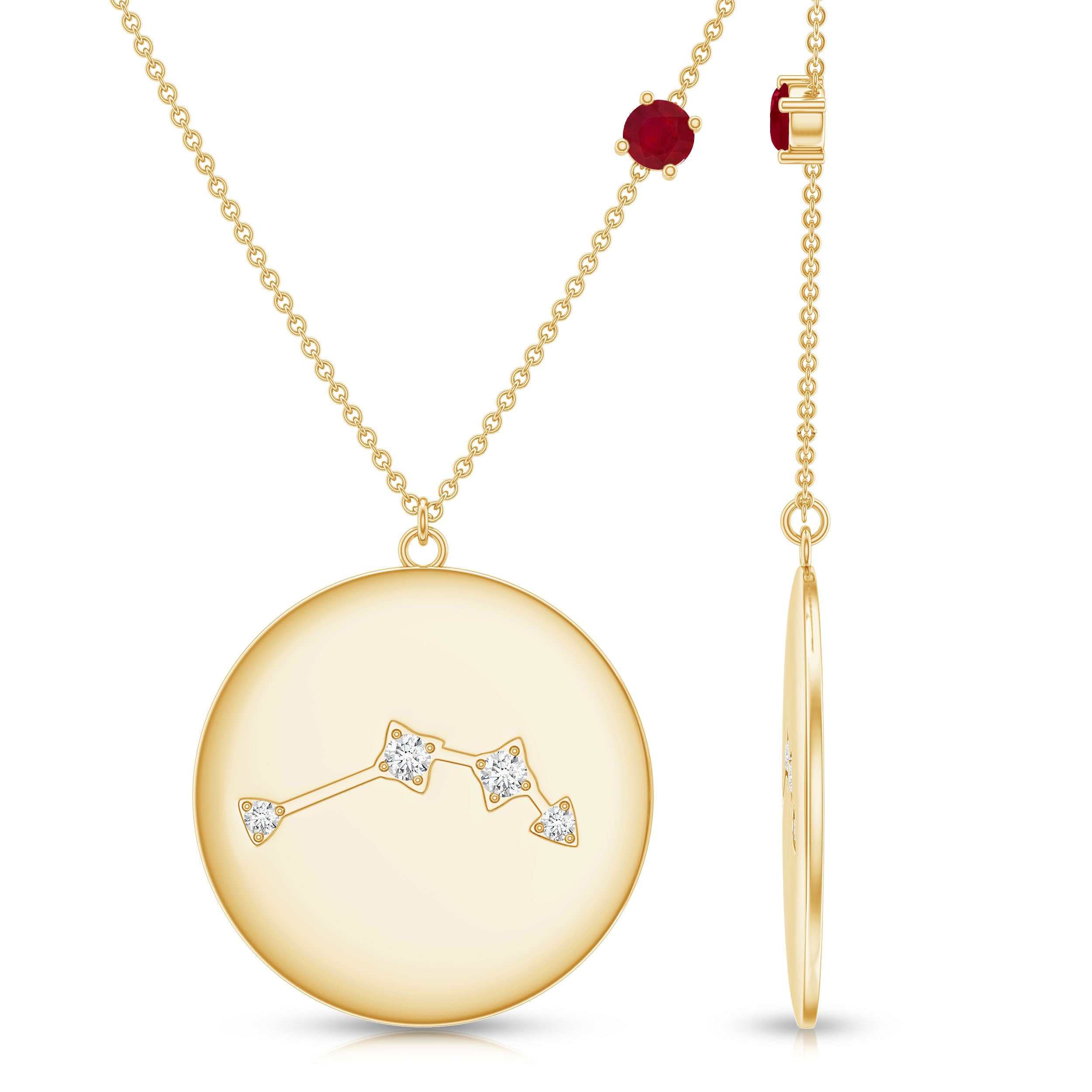 Genuine Ruby and Diamond Cancer Constellation Necklace AAA - Rosec Jewels