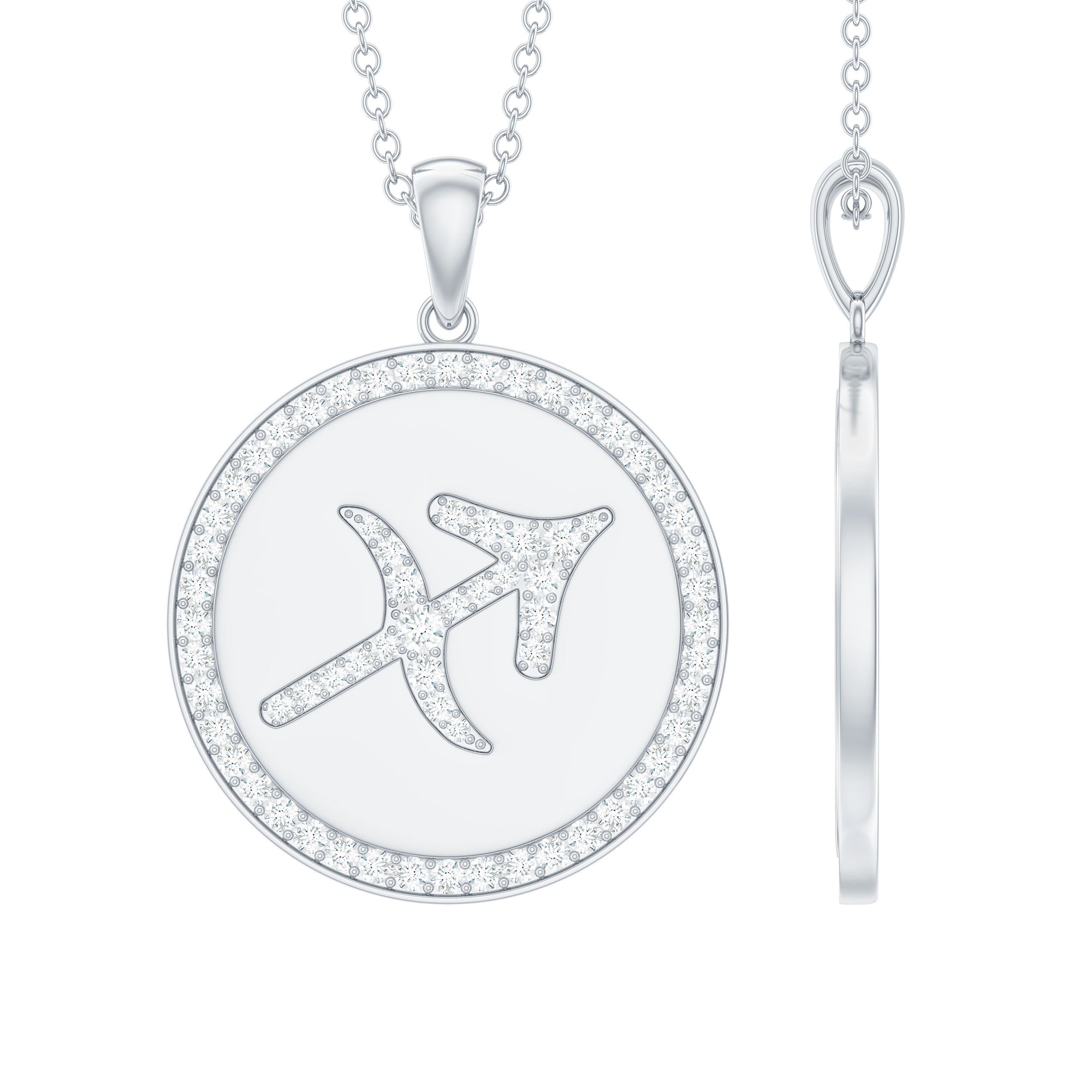Moissanite Disc Sagittarius Zodiac Sign Pendant Necklace