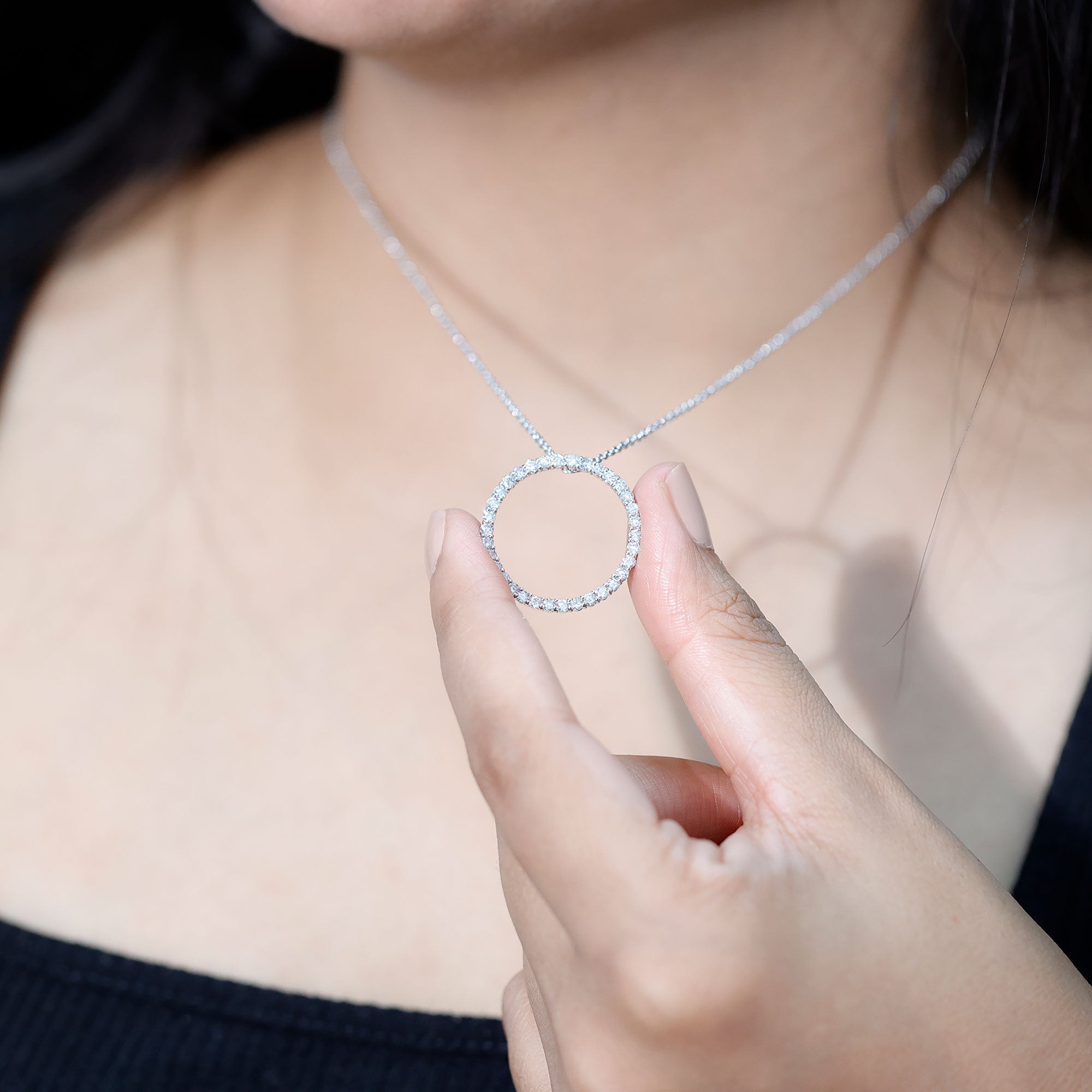 Certified Moissanite Eternity Circle Necklace with Chain D-VS1 92.5 Sterling Silver - Rosec Jewels
