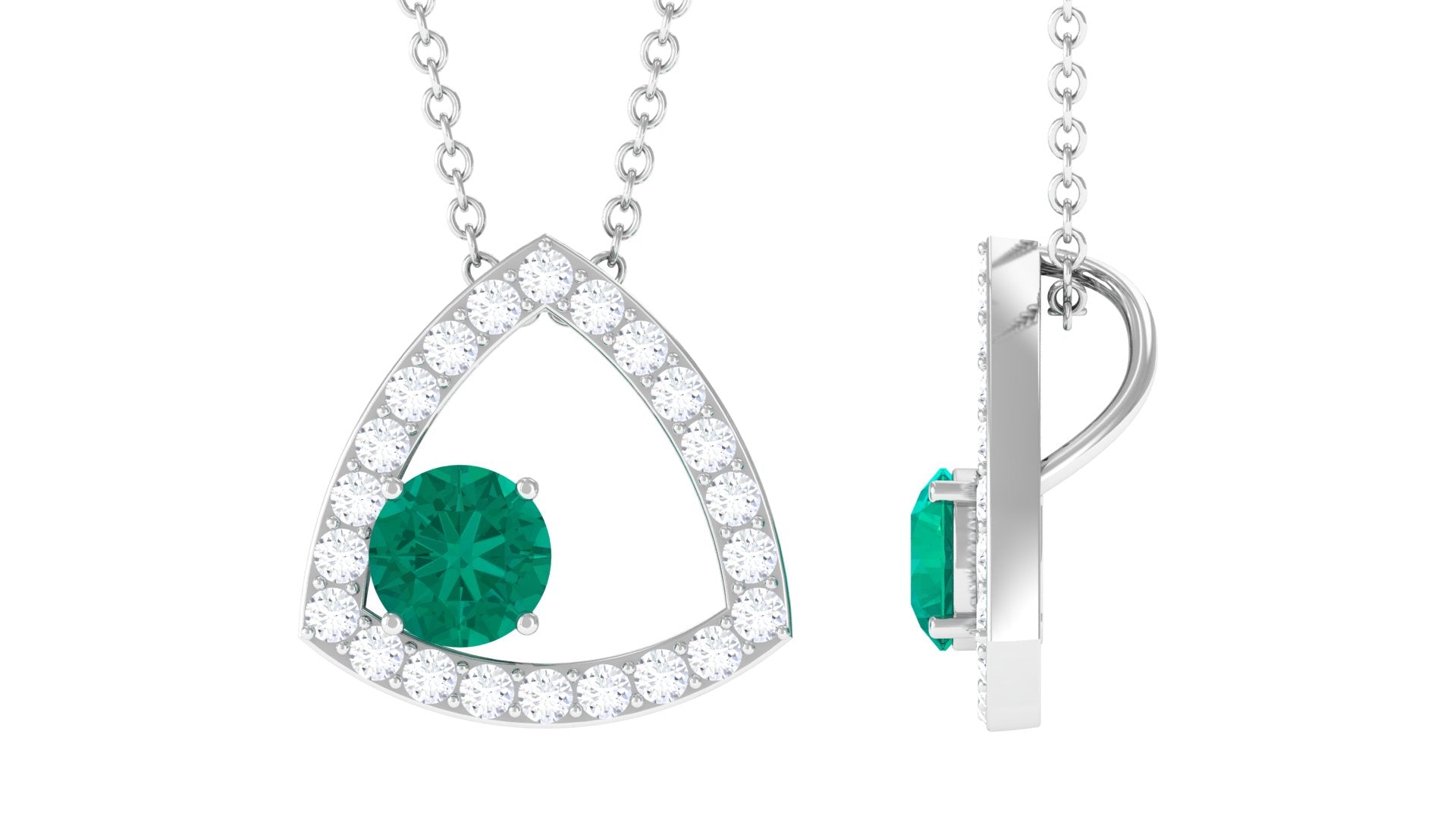 Green Emerald Geometric Pendant Necklace with Diamond
