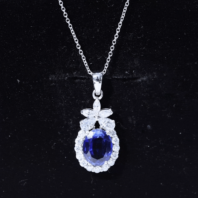 4 Carat Oval Shape Lab Created Blue Sapphire Statement Necklace with Moissanite AAAA - Rosec Jewels