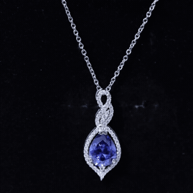 Certified 2.5 Carat Lab Grown Blue Sapphire Teardrop Necklace with Chain AAAA 92.5 Sterling Silver - Rosec Jewels