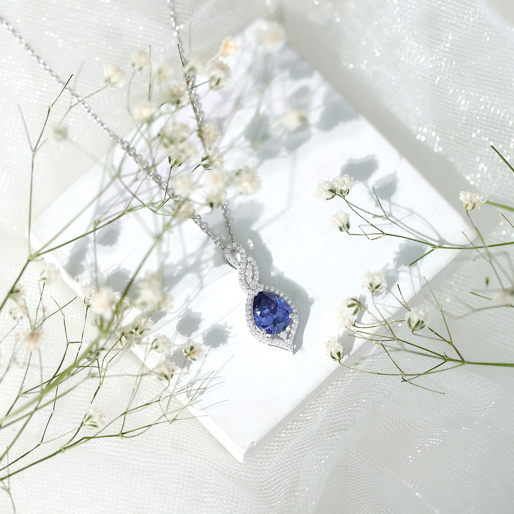 Certified 2.5 Carat Lab Grown Blue Sapphire Teardrop Necklace with Chain AAAA 92.5 Sterling Silver - Rosec Jewels