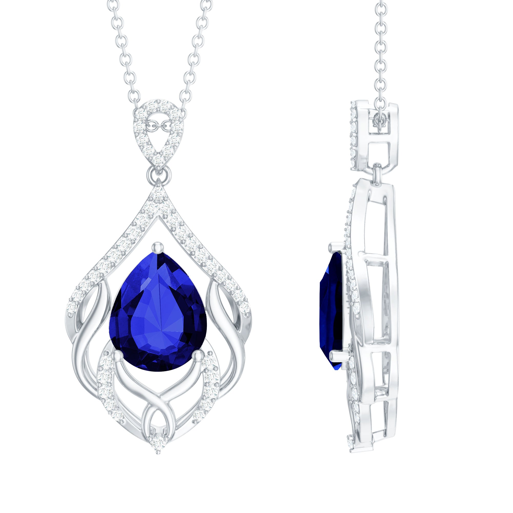 Rosec Jewels-Certified 8X10mm Lab Grown Blue Sapphire Wedding Necklace for Bride