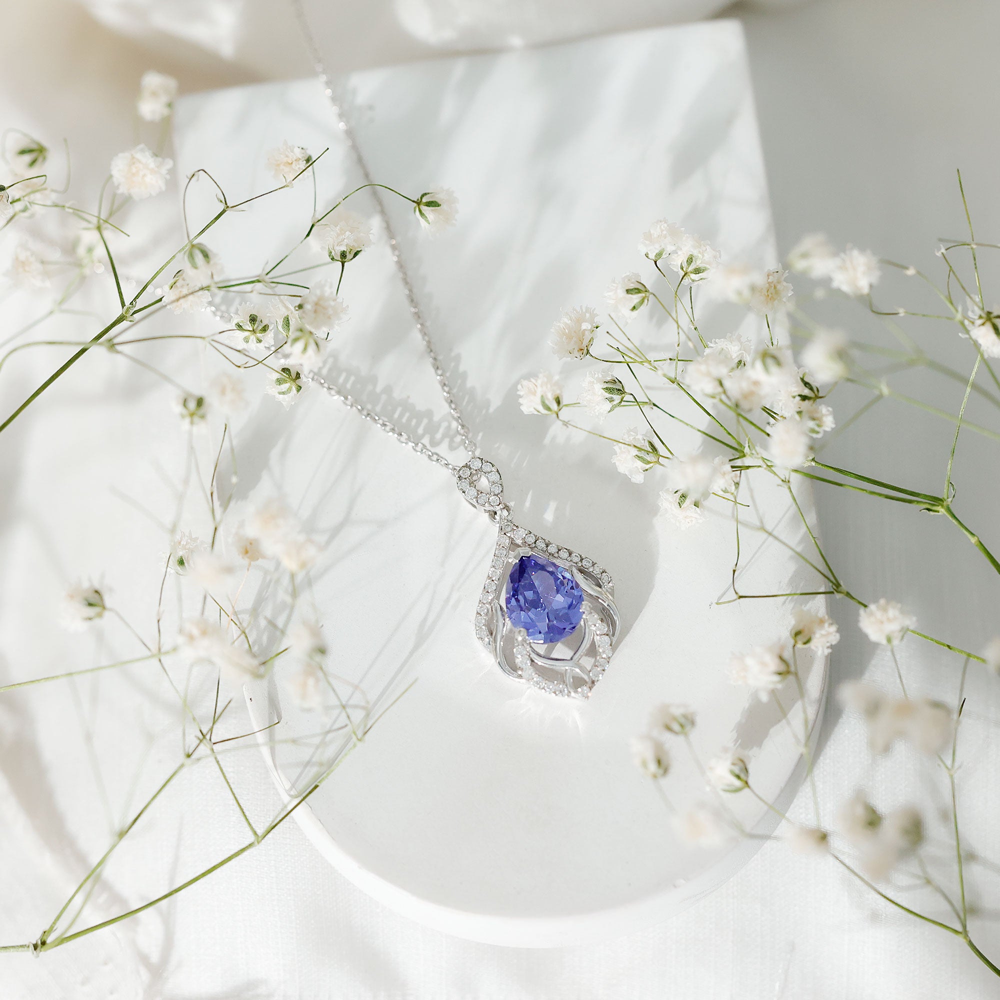 Certified 3.35 Carat Lab Grown Blue Sapphire Designer Necklace with Silver Chain AAAA 92.5 Sterling Silver - Rosec Jewels