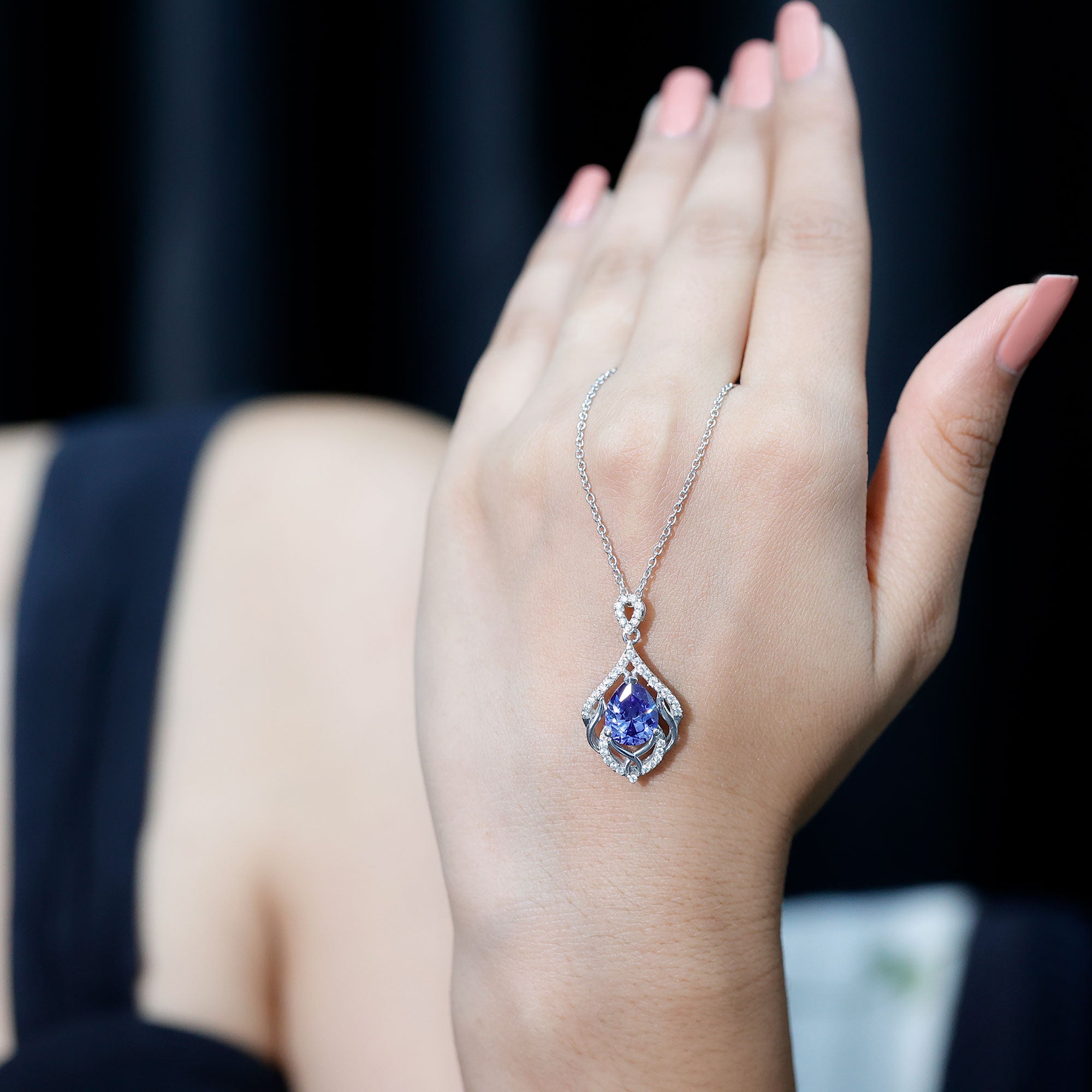 Certified 3.35 Carat Lab Grown Blue Sapphire Designer Necklace with Silver Chain AAAA 92.5 Sterling Silver - Rosec Jewels