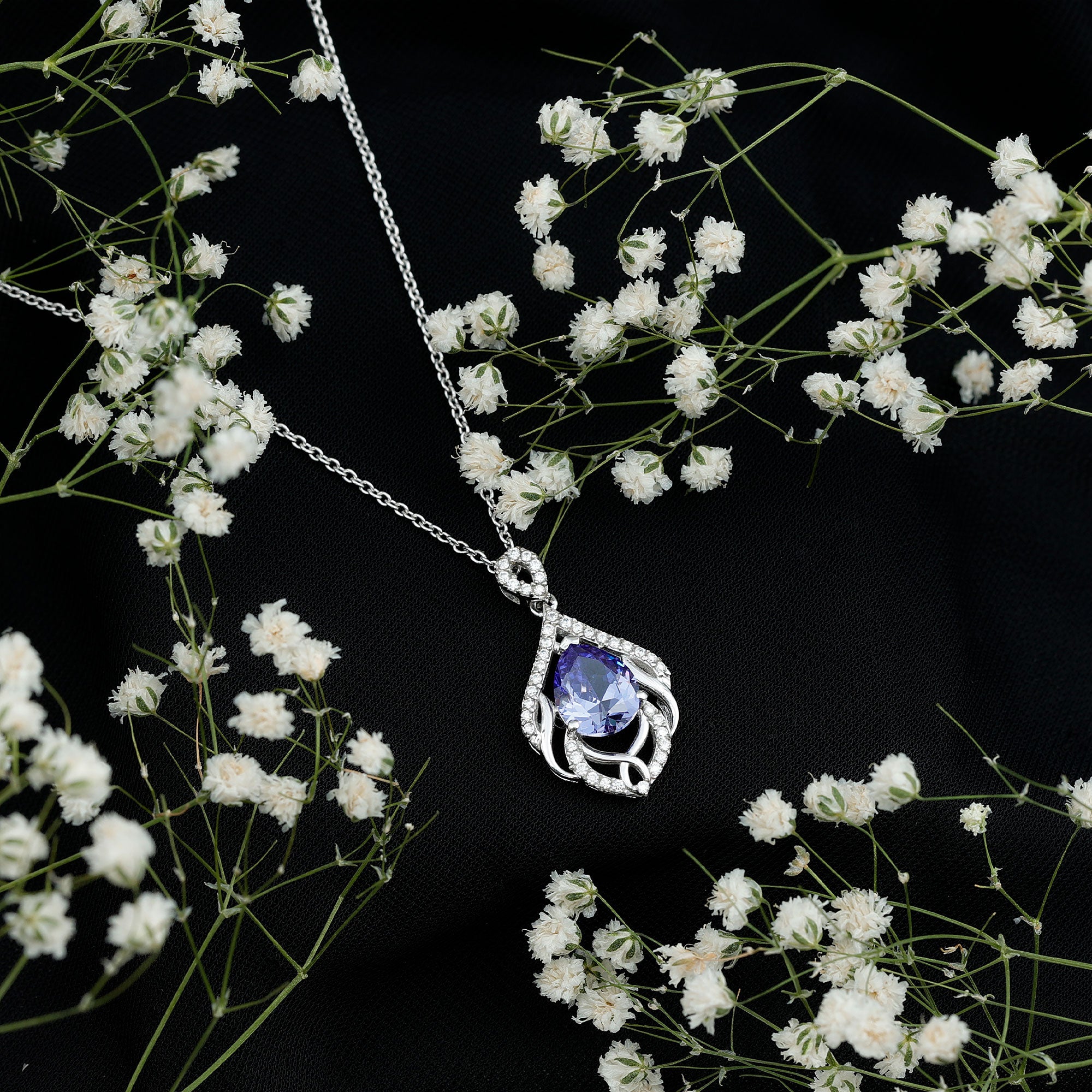 Certified 3.35 Carat Lab Grown Blue Sapphire Designer Necklace with Silver Chain AAAA 92.5 Sterling Silver - Rosec Jewels