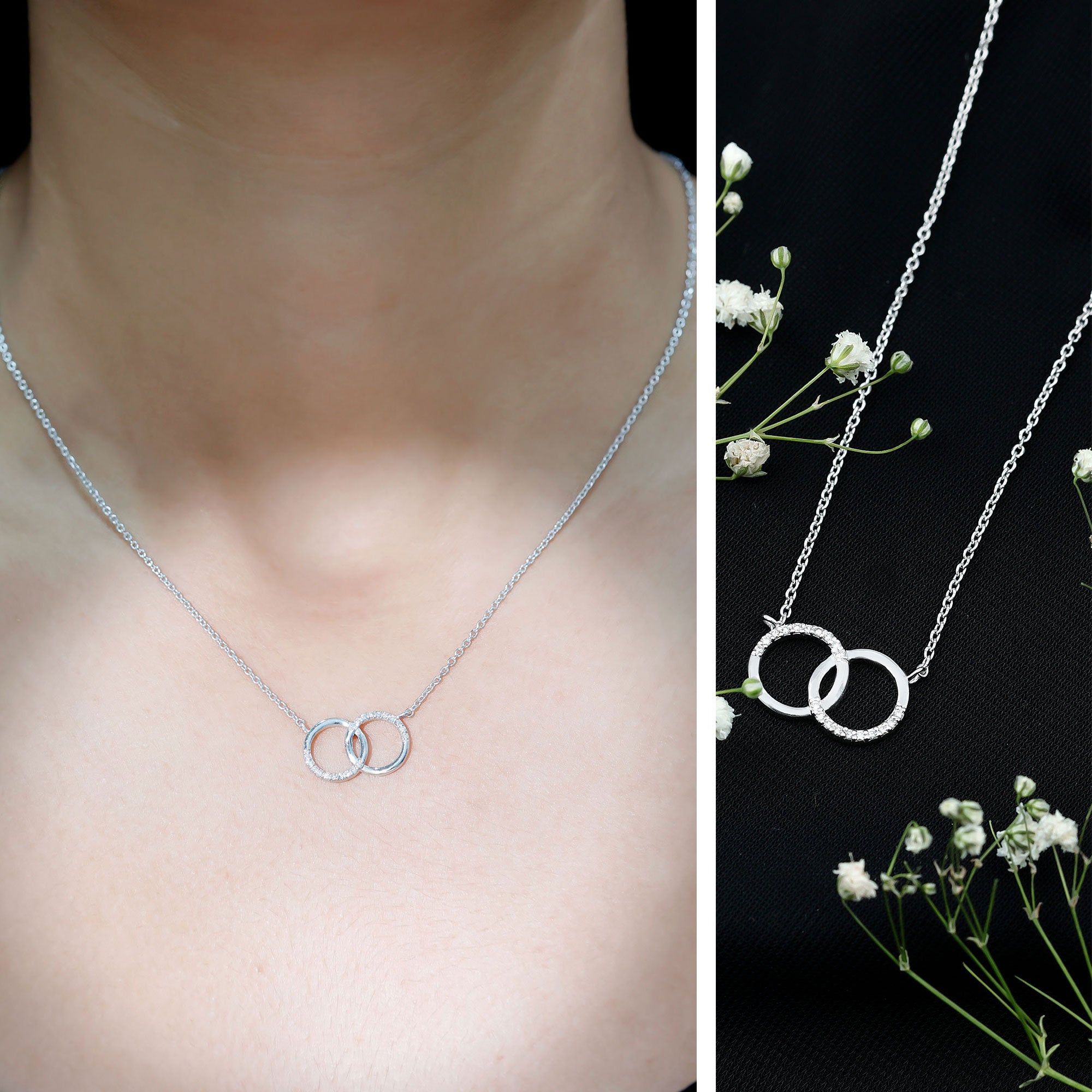 Certified Diamond Circle Pendant Necklace Natural - ( HI-SI ) - Rosec Jewels