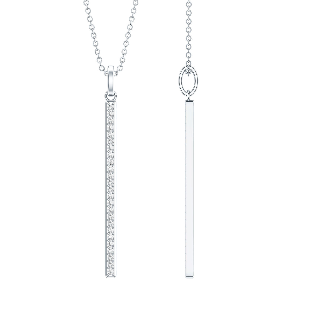 Round Cut Diamond Bar Necklace For Women Natural - ( HI-SI ) - Rosec Jewels