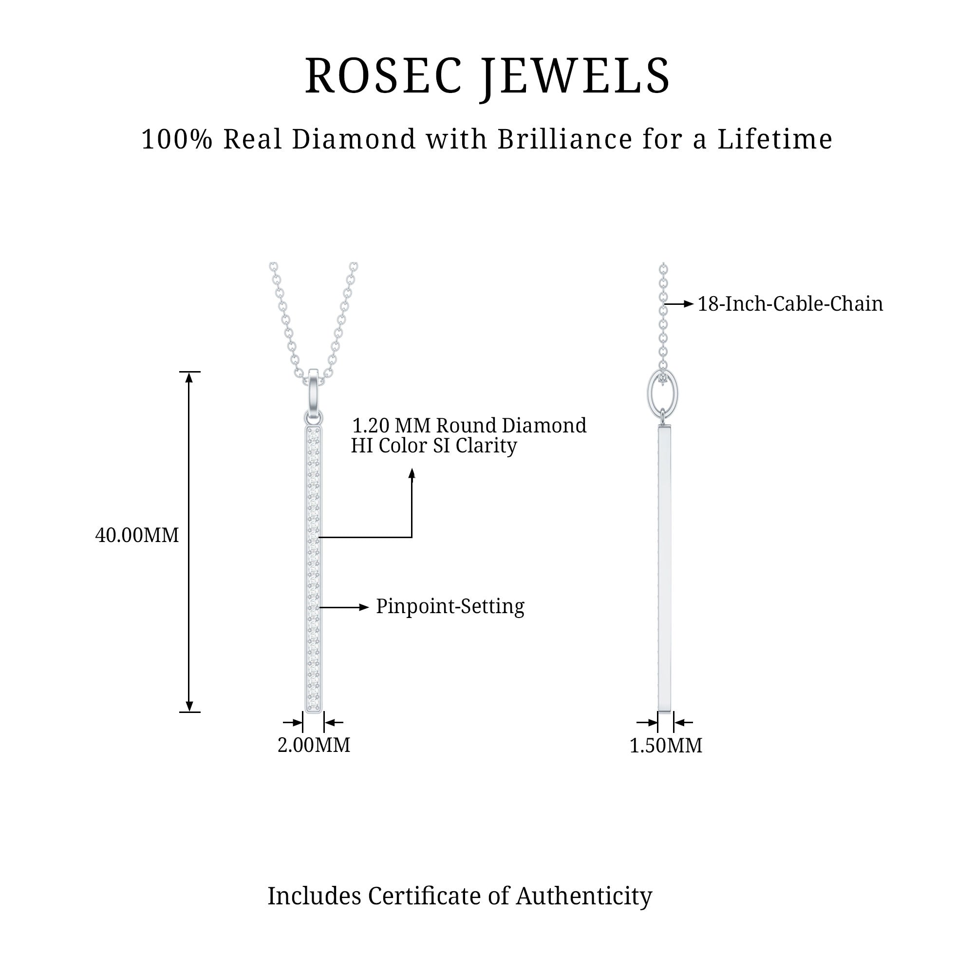 Rosec Jewels-1/4 CT Diamond Vertical Bar Drop Pendant