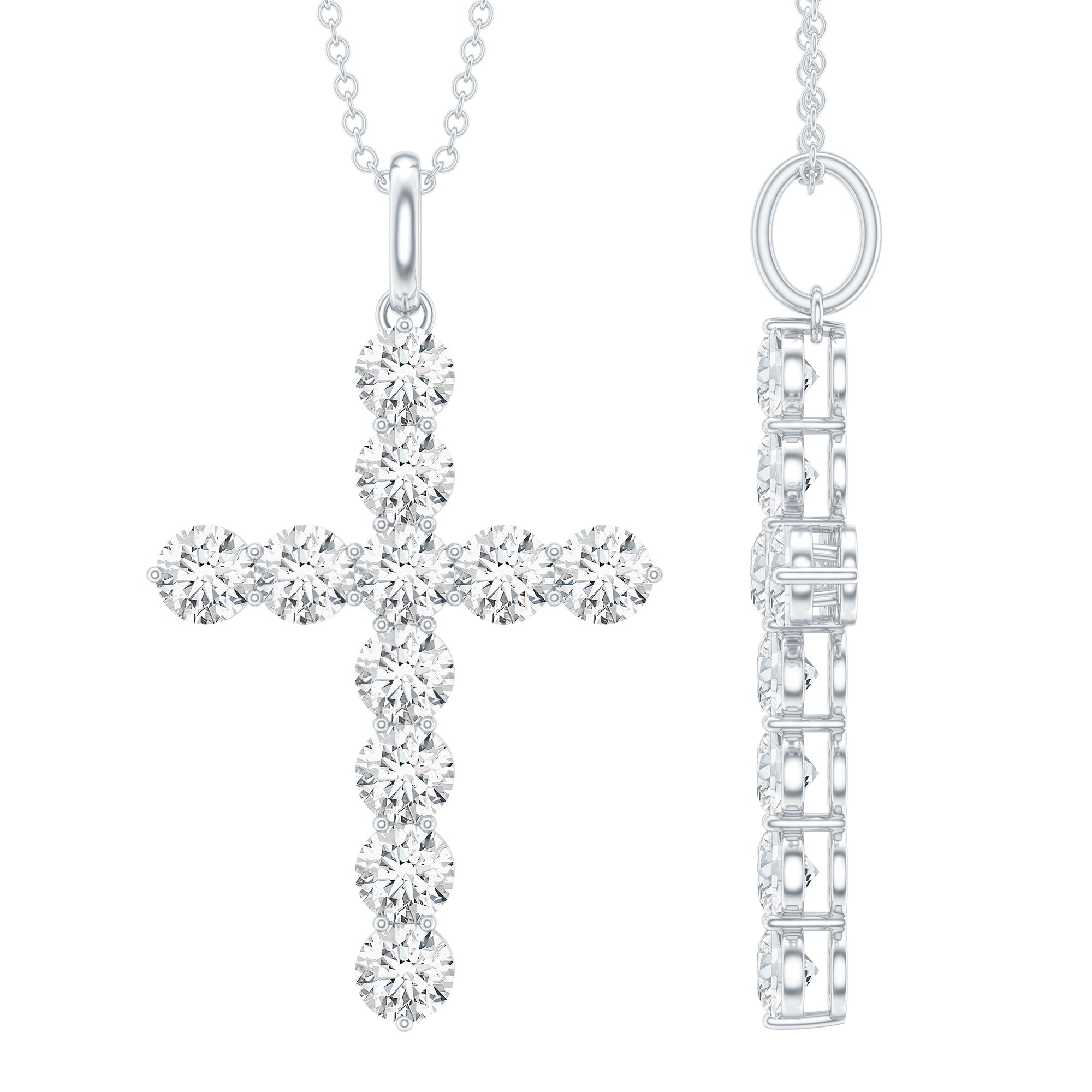 Certified Moissanite Cross Necklace With Silver Chain D-VS1 92.5 Sterling Silver - Rosec Jewels