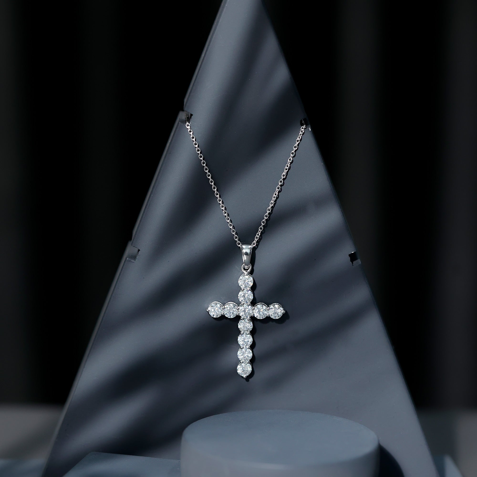 Certified Moissanite Cross Necklace With Silver Chain D-VS1 92.5 Sterling Silver - Rosec Jewels
