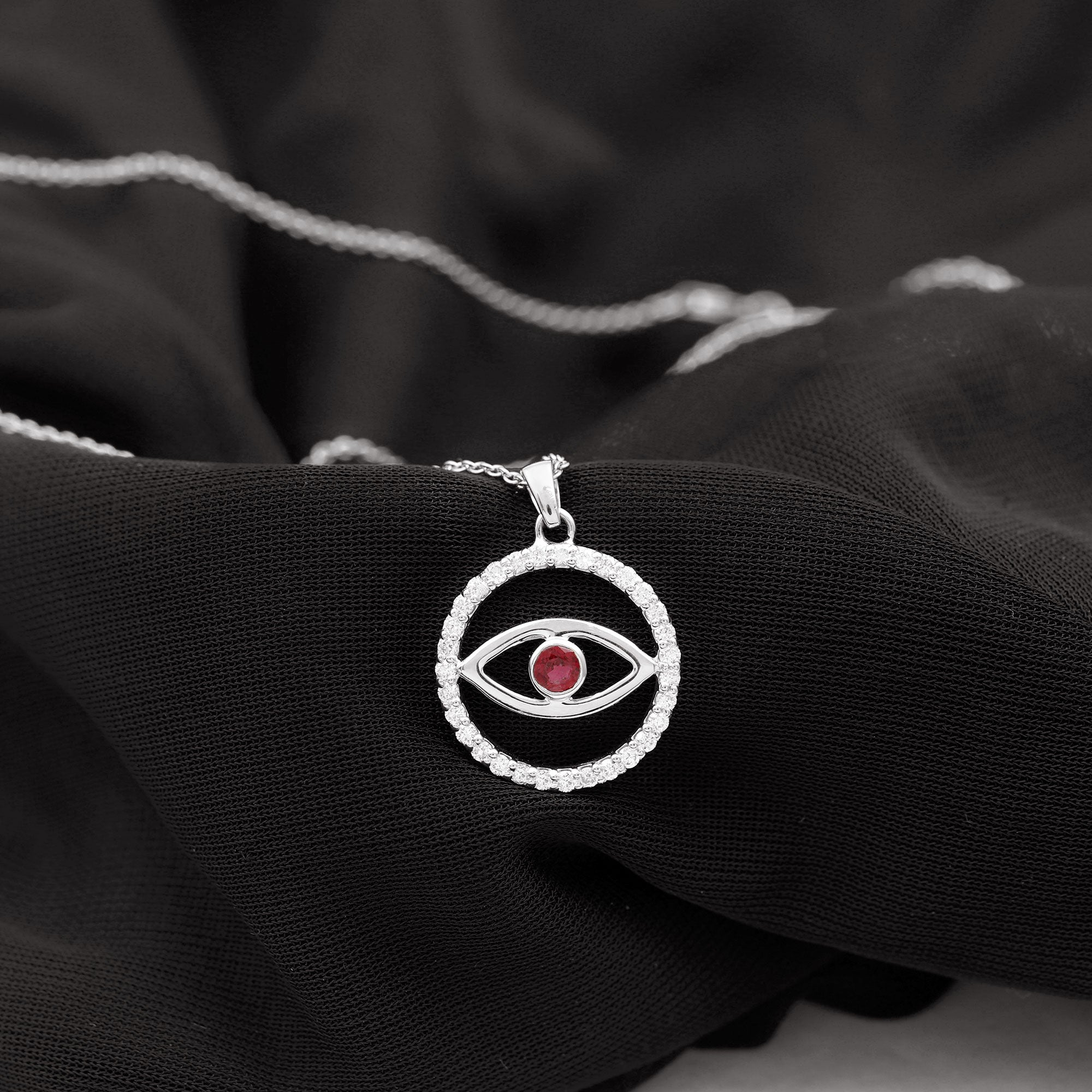 Real Ruby and Diamond Evil Eye Pendant Necklace AAA - Rosec Jewels