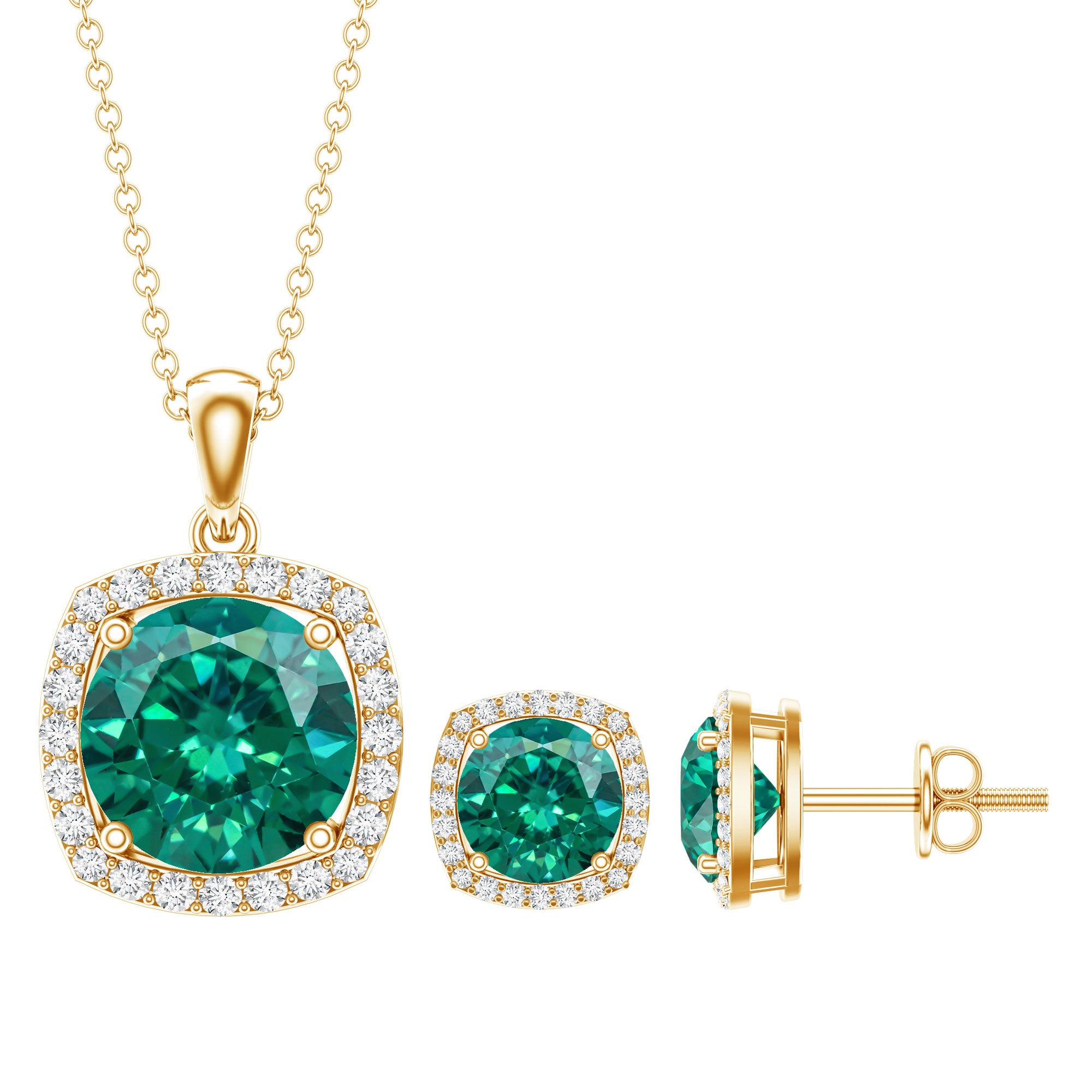 Certified 5 Carat Lab Grown Emerald Necklace and Earring Set for Women AAAA - Rosec Jewels