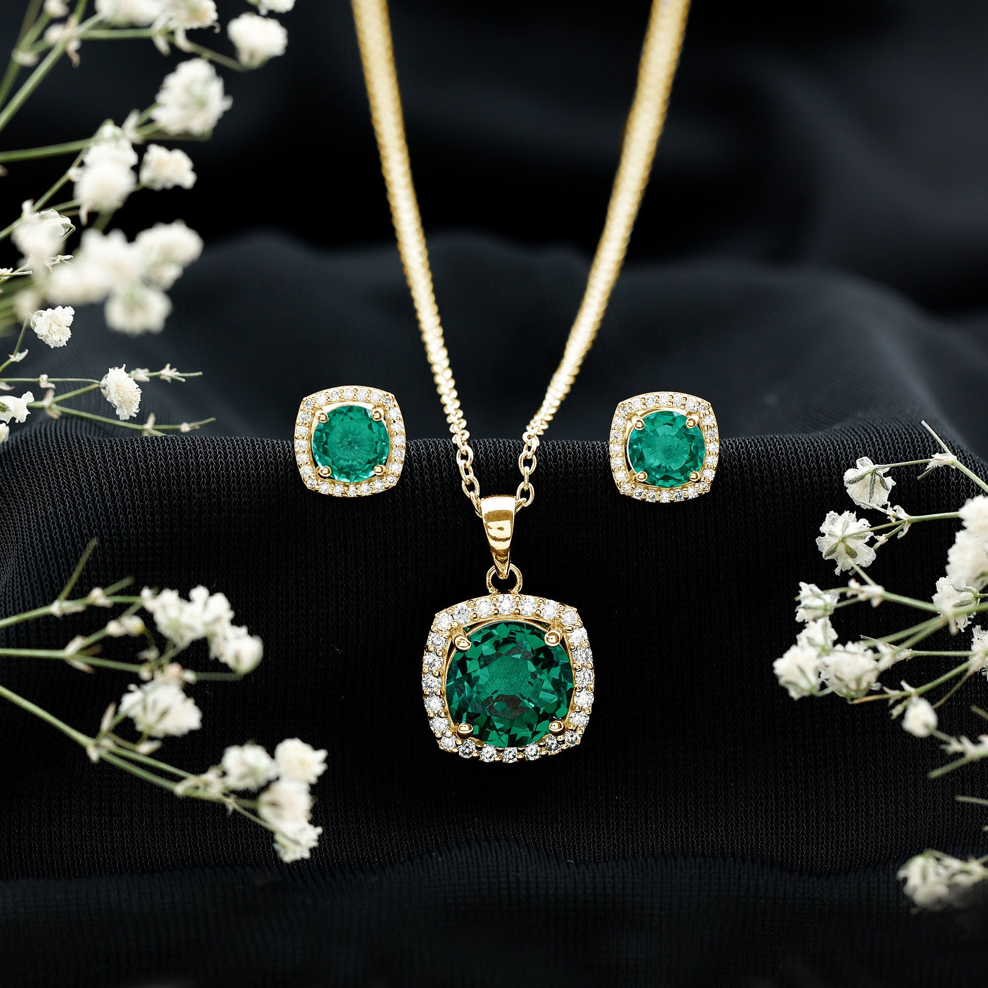 Certified 5 Carat Lab Grown Emerald Necklace and Earring Set for Women AAAA - Rosec Jewels
