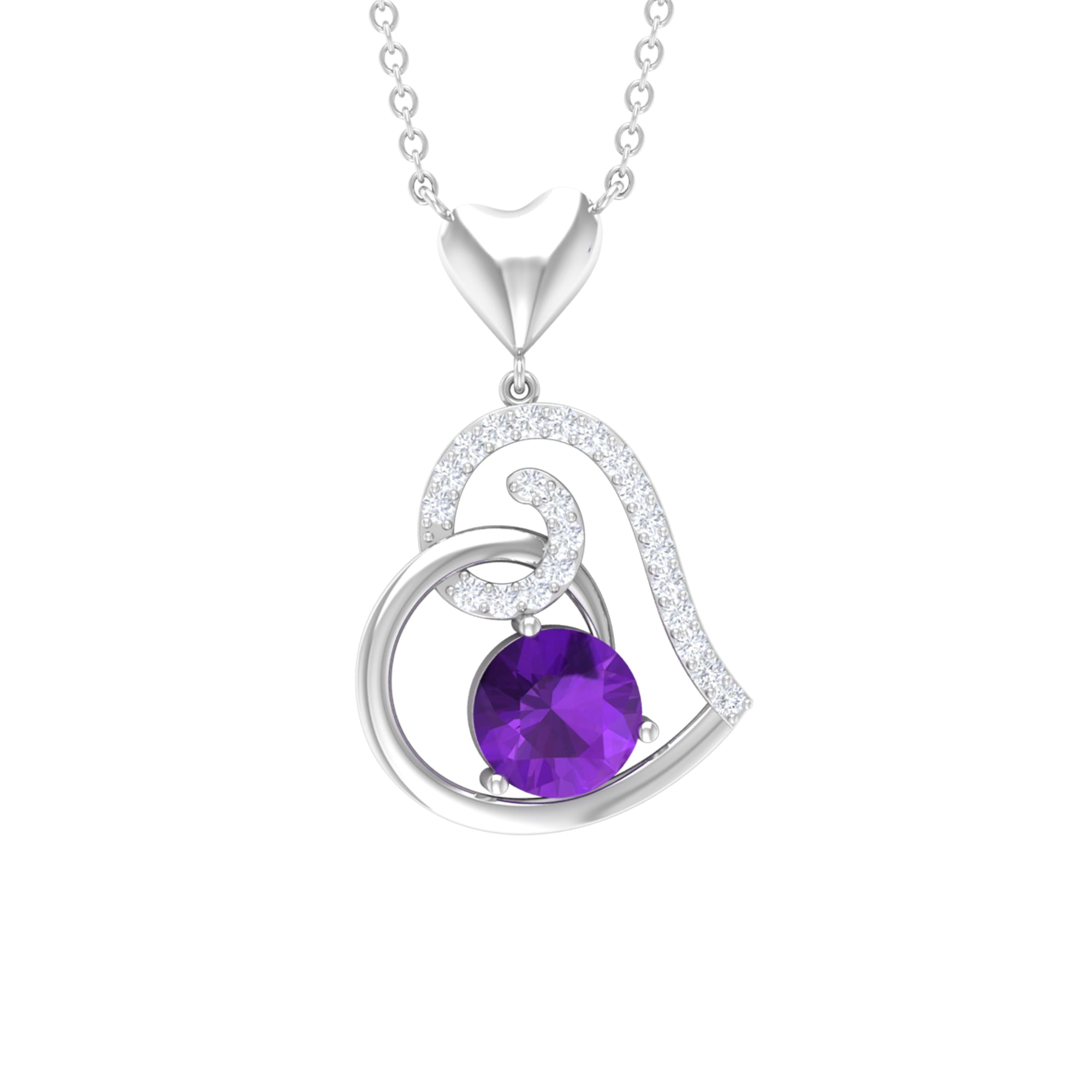 Certified 7 MM Amethyst Heart Necklace with Diamond