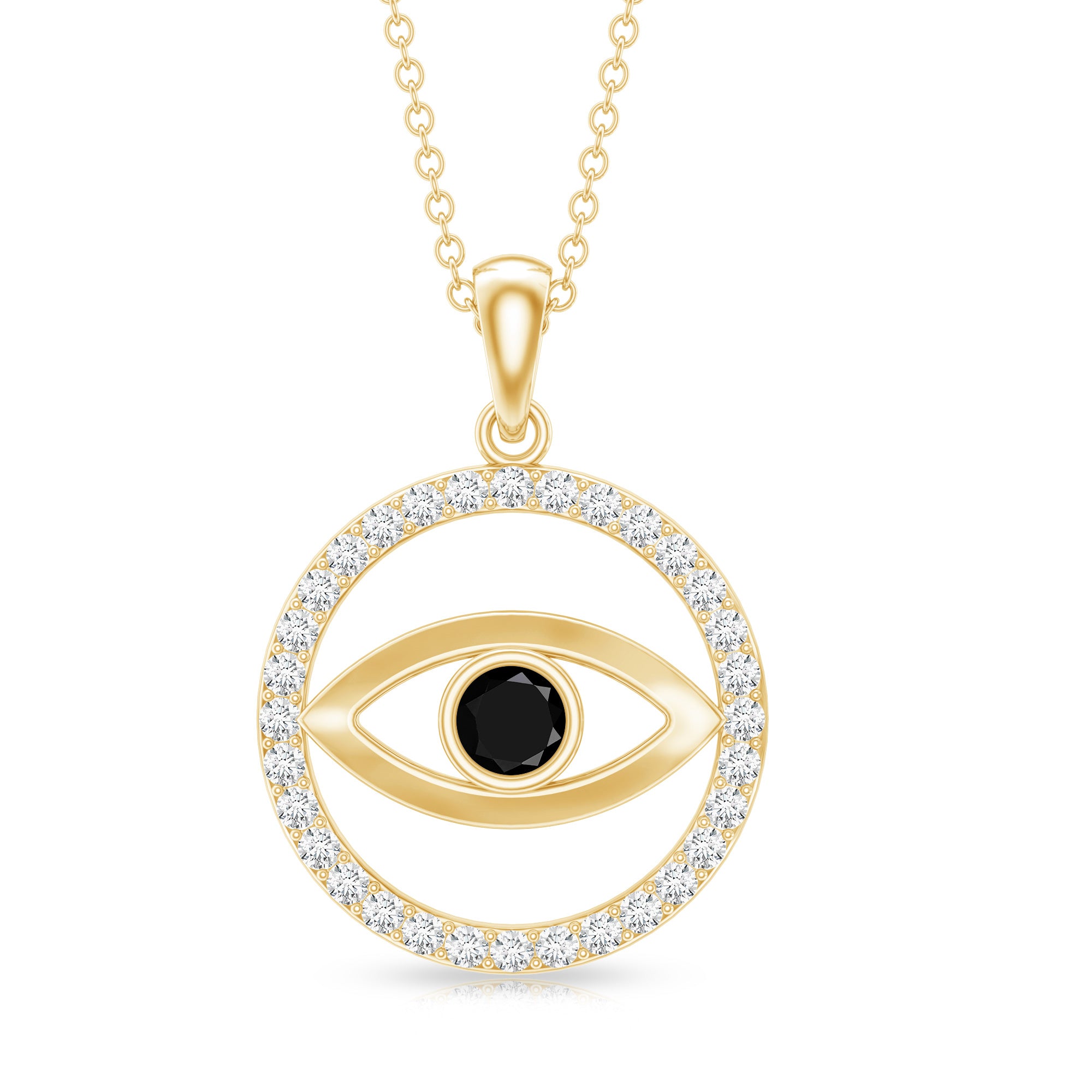 Lab Created Black Diamond Evil Eye Necklace with Moissanite AAAA ( Synthetic ) - Rosec Jewels