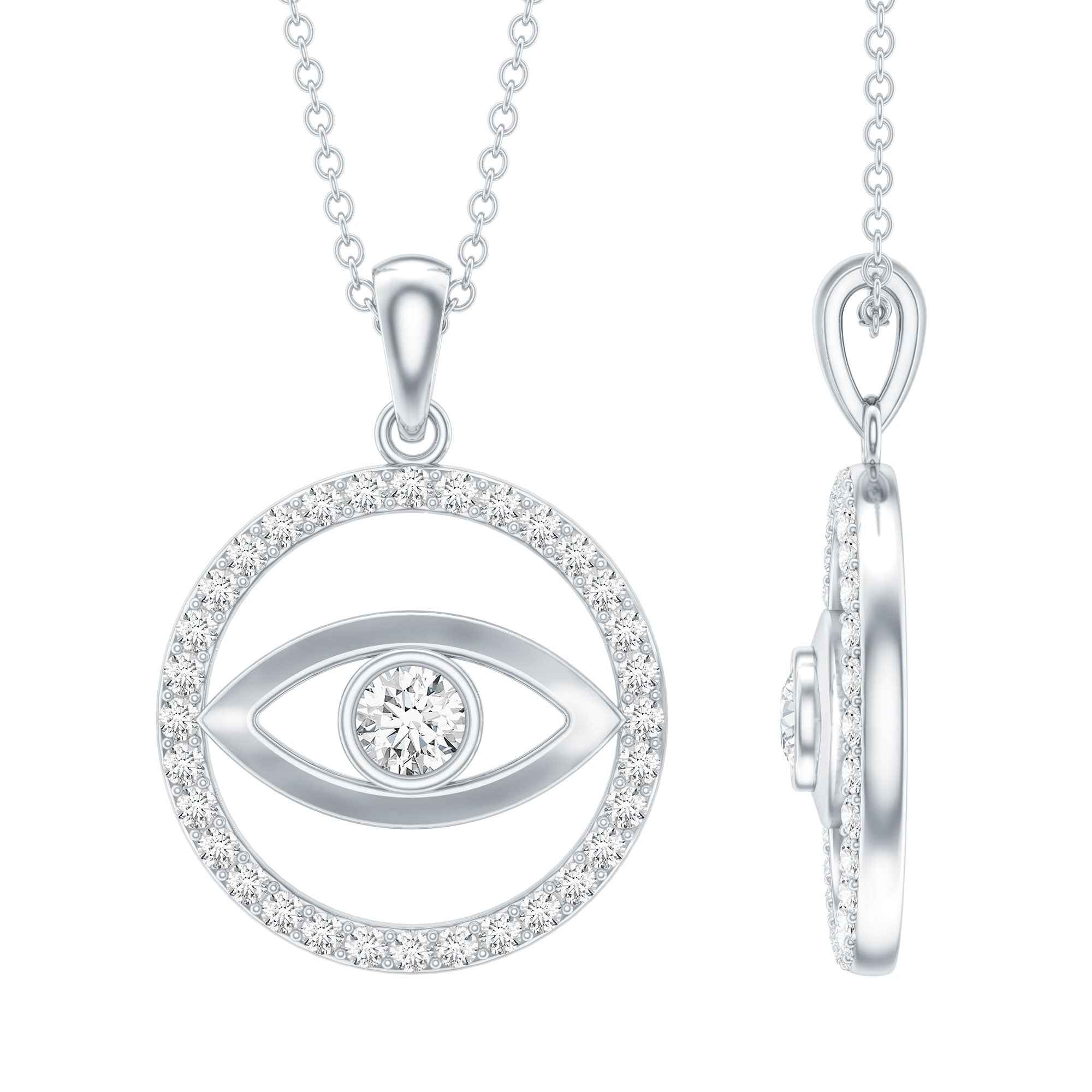 1 CT Moissanite Evil Eye and Eternity Pendant in Bezel Setting
