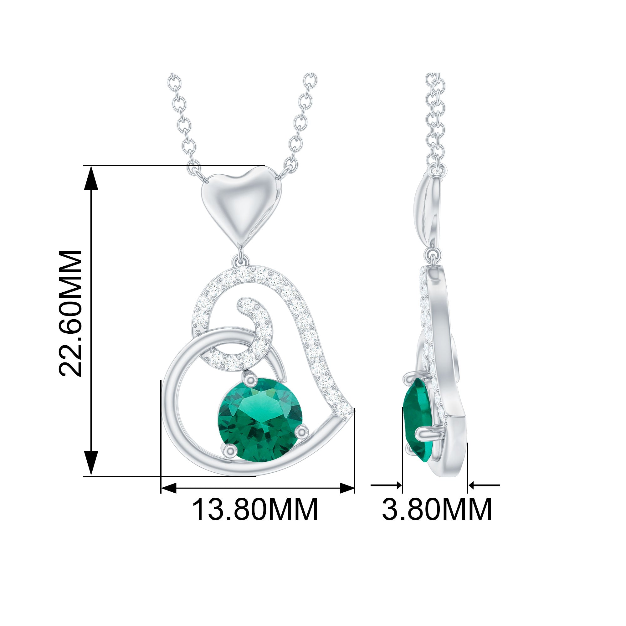 1 CT Created Emerald and Diamond Heart Drop Pendant Lab Created Emerald - ( AAAA ) - Quality - Rosec Jewels
