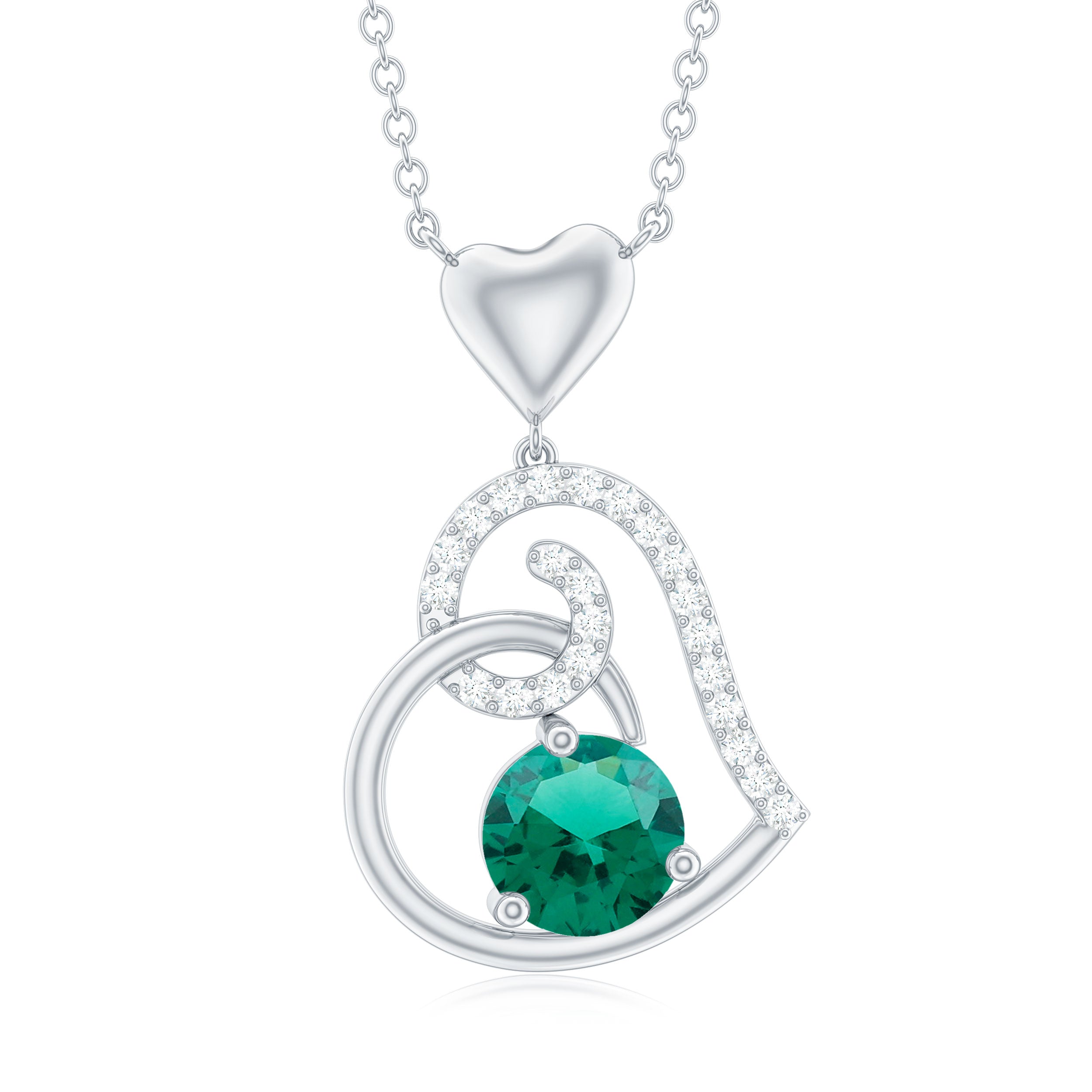 1 CT Created Emerald and Diamond Heart Drop Pendant Lab Created Emerald - ( AAAA ) - Quality - Rosec Jewels