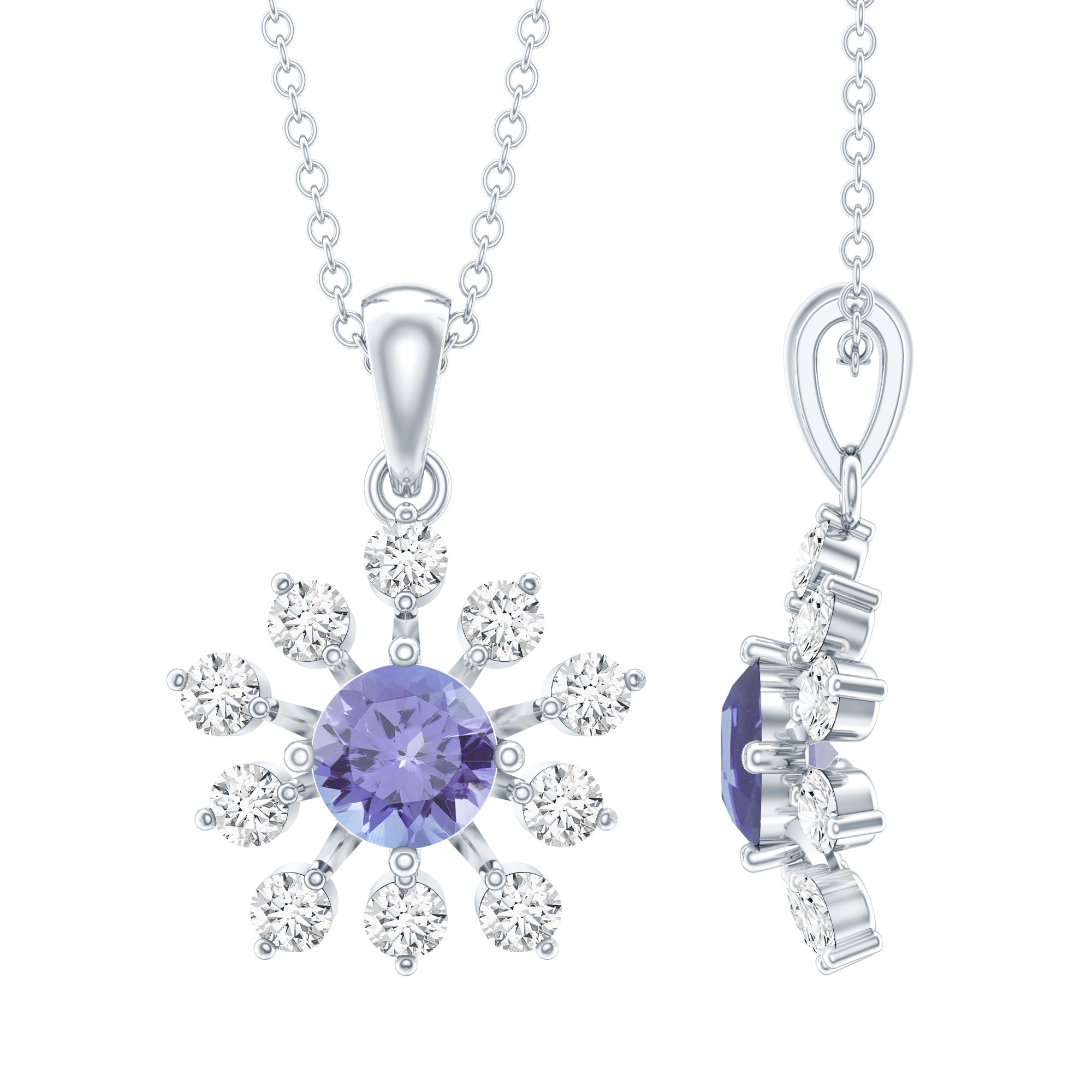 Certified Genuine Tanzanite Snowflake Necklace with Silver Chain AAA 92.5 Sterling Silver - Rosec Jewels