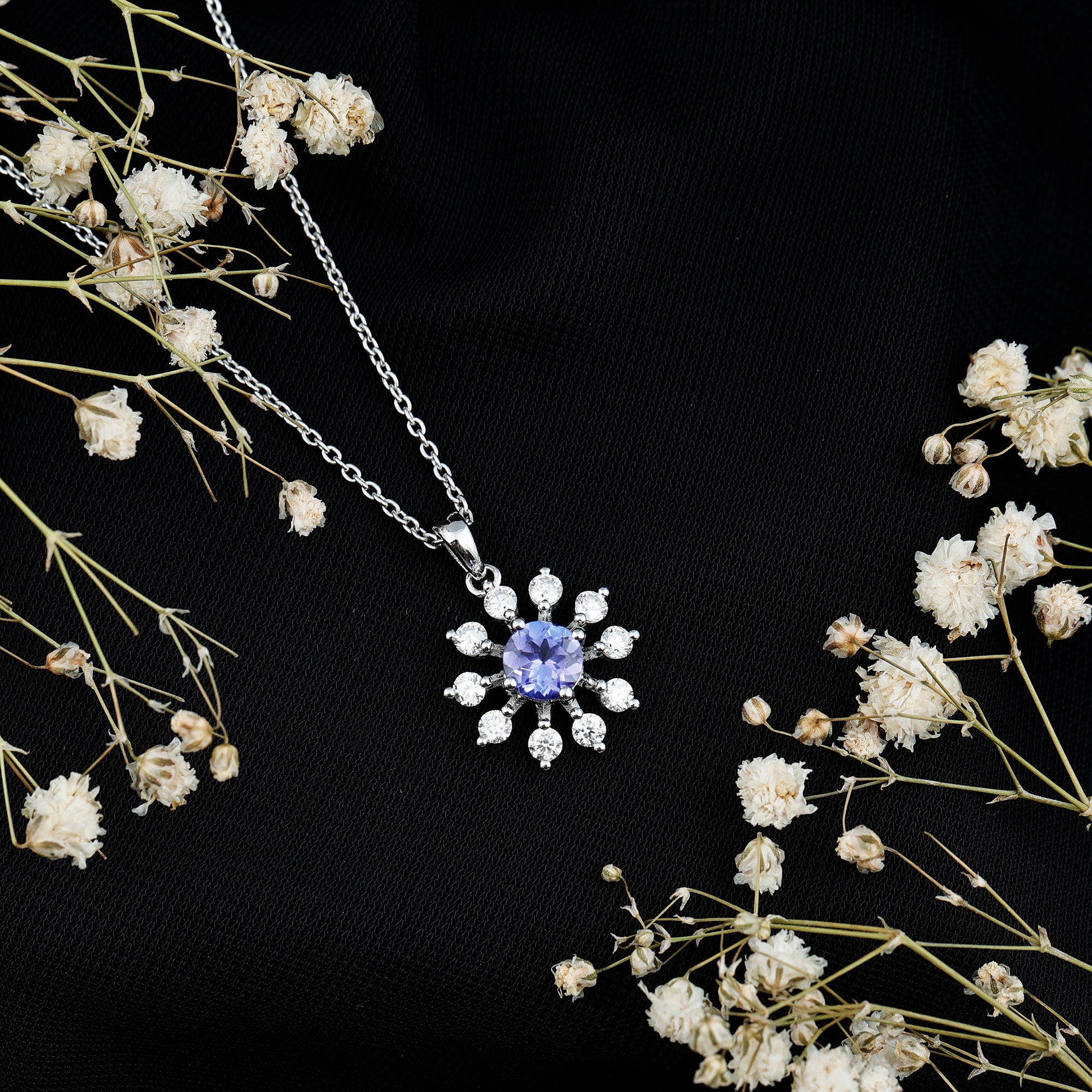 Certified Genuine Tanzanite Snowflake Necklace with Silver Chain AAA 92.5 Sterling Silver - Rosec Jewels