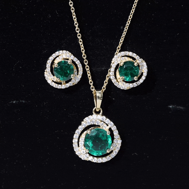 Lab Created Emerald Swirl Necklace and Earrings Set With Moissanite AAAA - Rosec Jewels