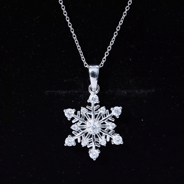 Certified Classic Moissanite Snowflake Pendant Necklace With Chain D-VS1 - Rosec Jewels