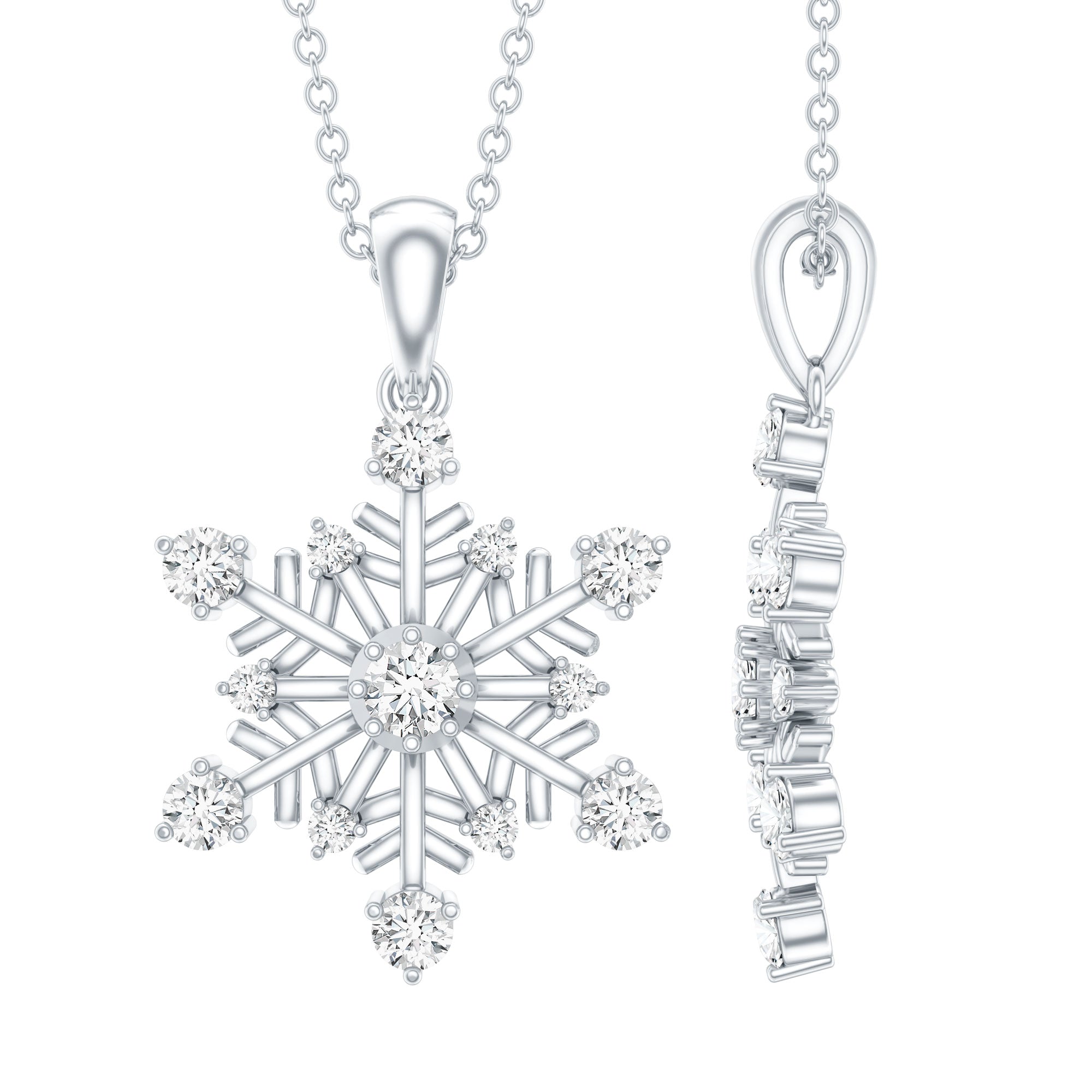Certified Classic Moissanite Snowflake Pendant Necklace With Chain D-VS1 - Rosec Jewels