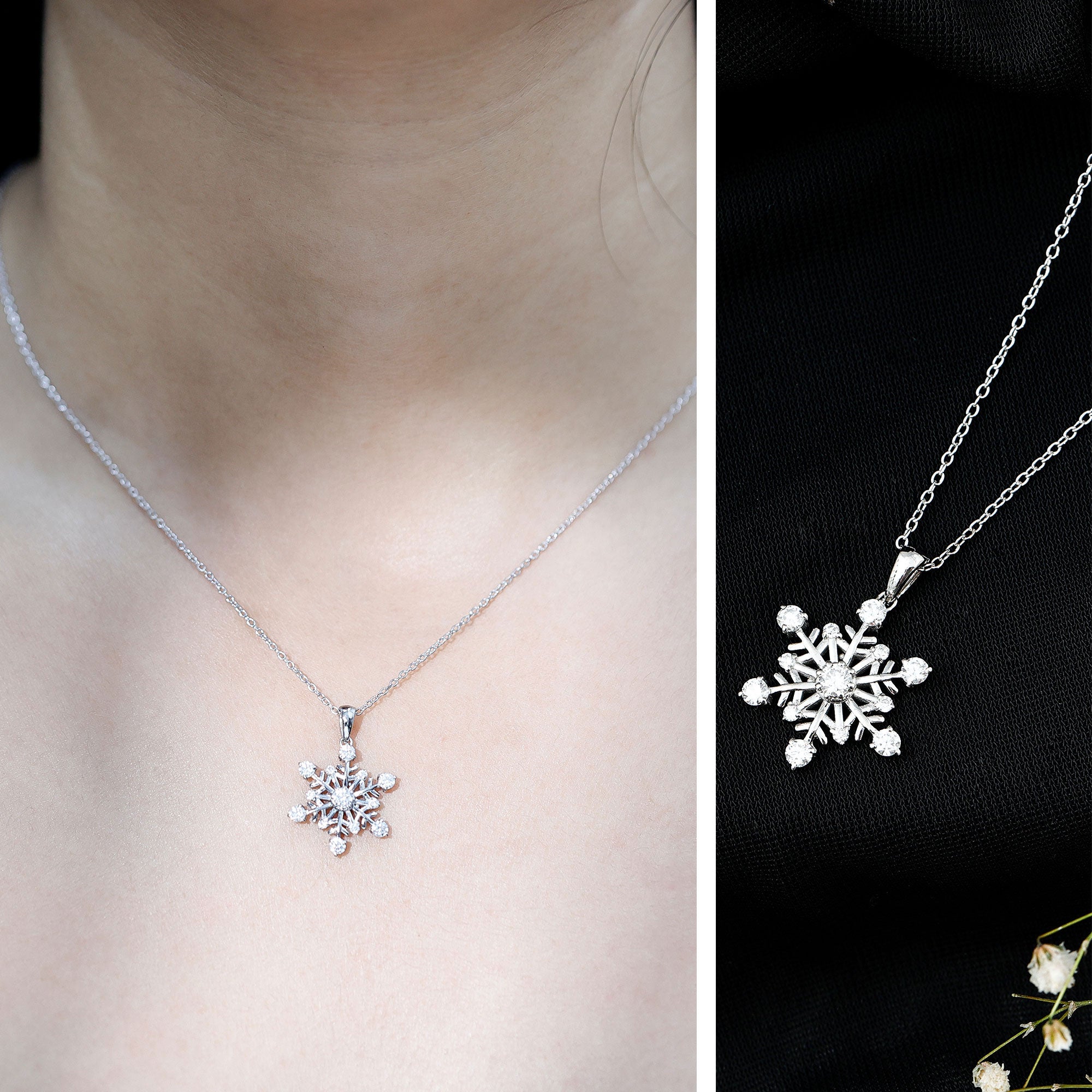 Certified Classic Moissanite Snowflake Pendant Necklace With Chain D-VS1 - Rosec Jewels