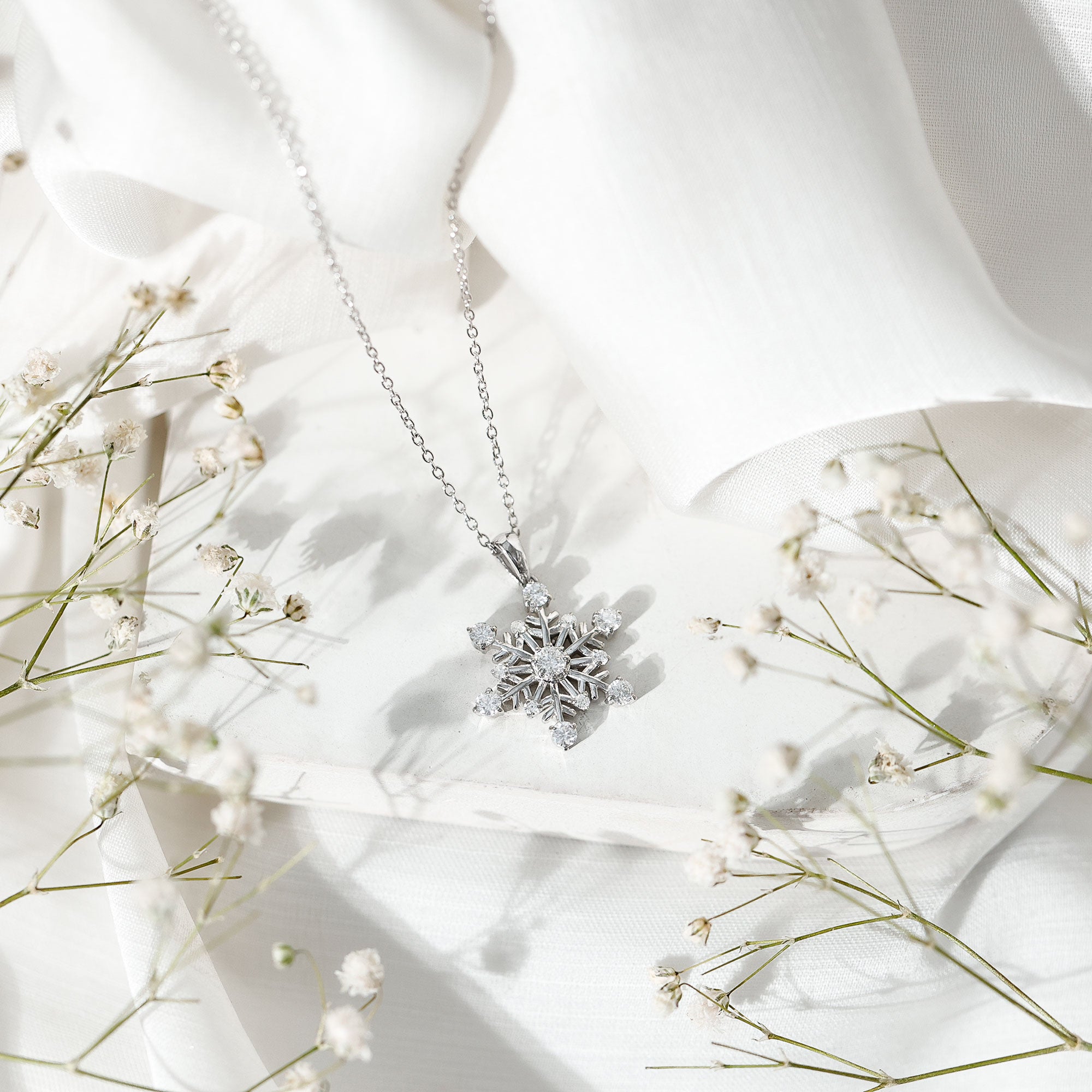 Certified Classic Moissanite Snowflake Pendant Necklace With Chain D-VS1 - Rosec Jewels
