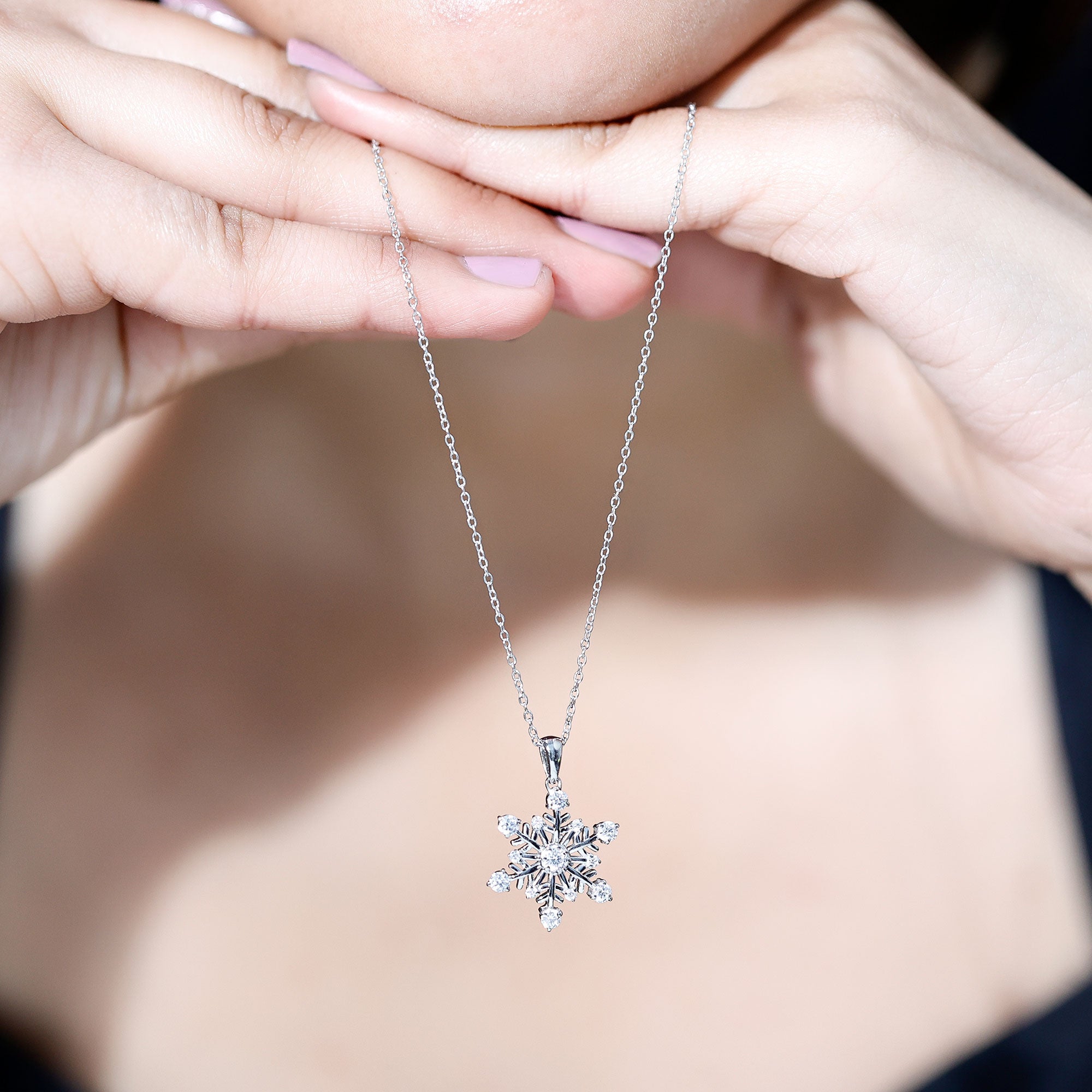 Certified Classic Moissanite Snowflake Pendant Necklace With Chain D-VS1 - Rosec Jewels
