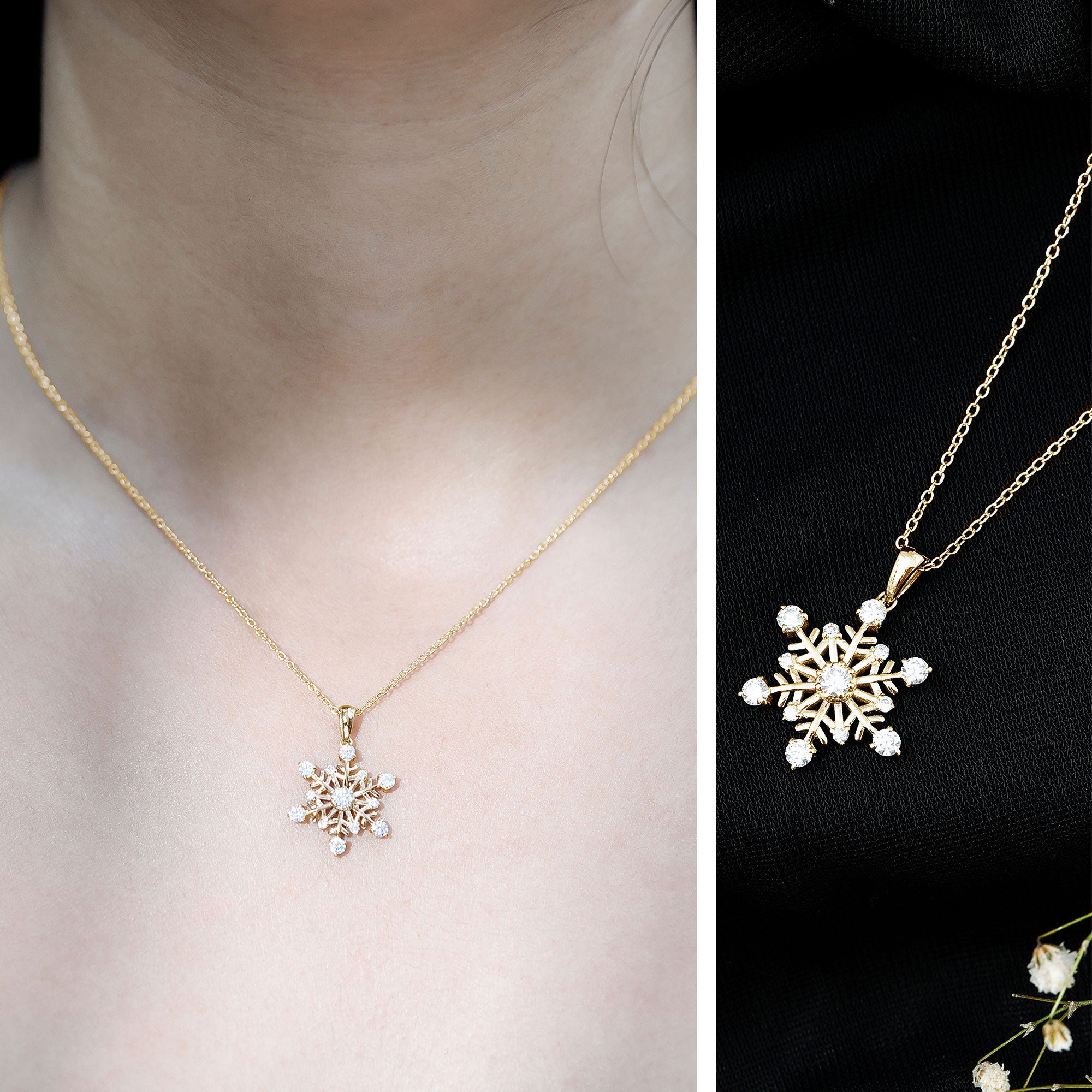 Certified Classic Moissanite Snowflake Pendant Necklace With Chain D-VS1 - Rosec Jewels