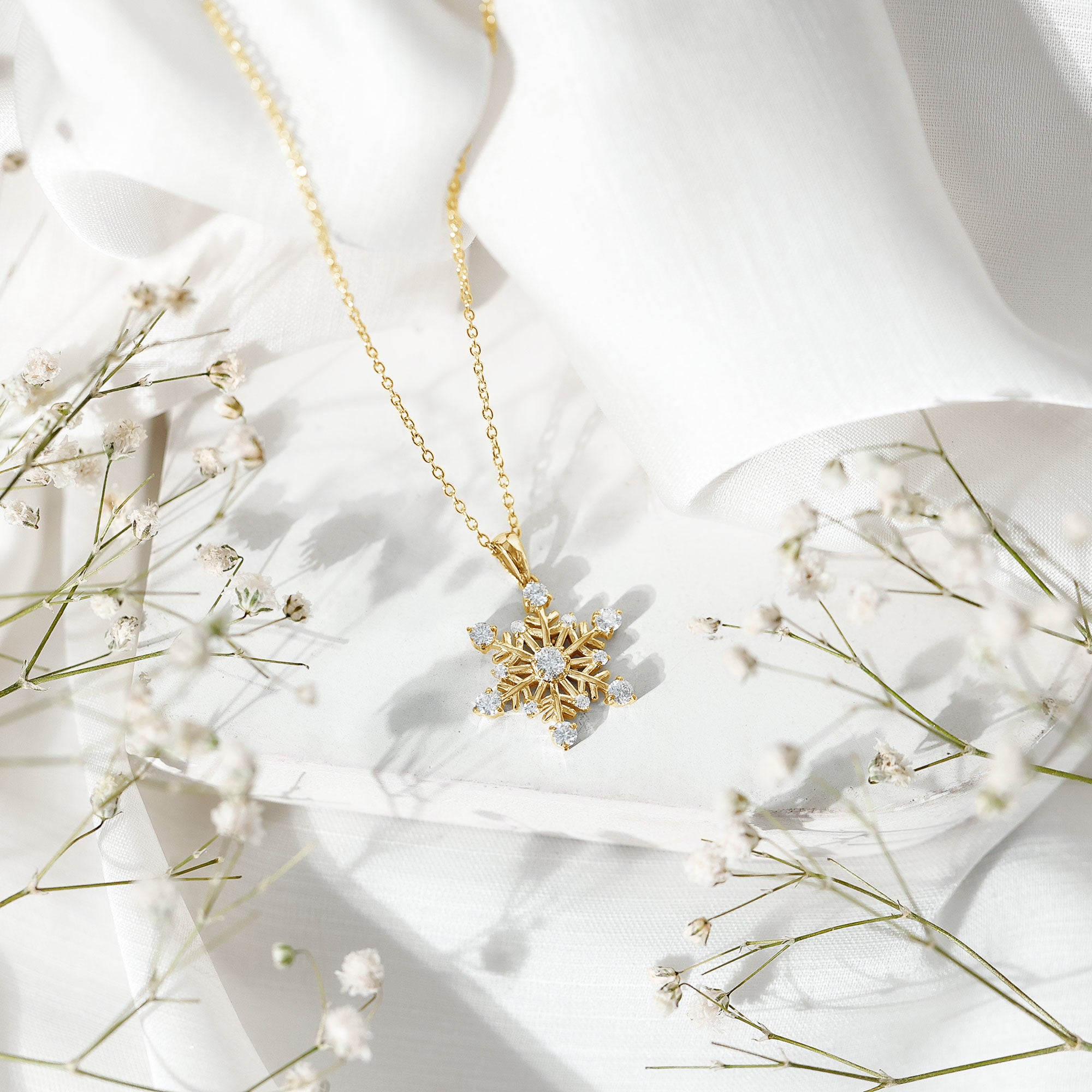 Certified Classic Moissanite Snowflake Pendant Necklace With Chain D-VS1 - Rosec Jewels