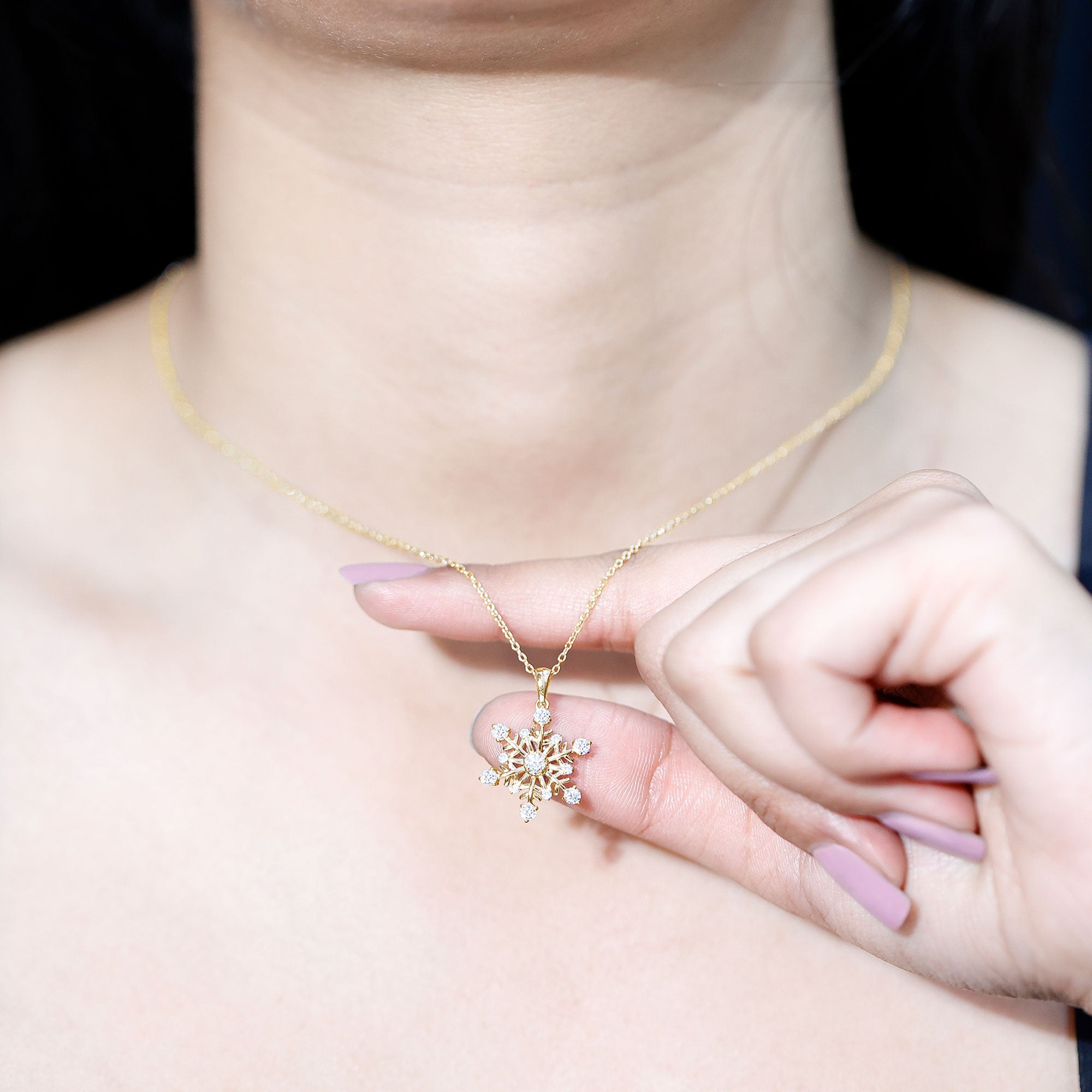 Certified Classic Moissanite Snowflake Pendant Necklace With Chain D-VS1 - Rosec Jewels
