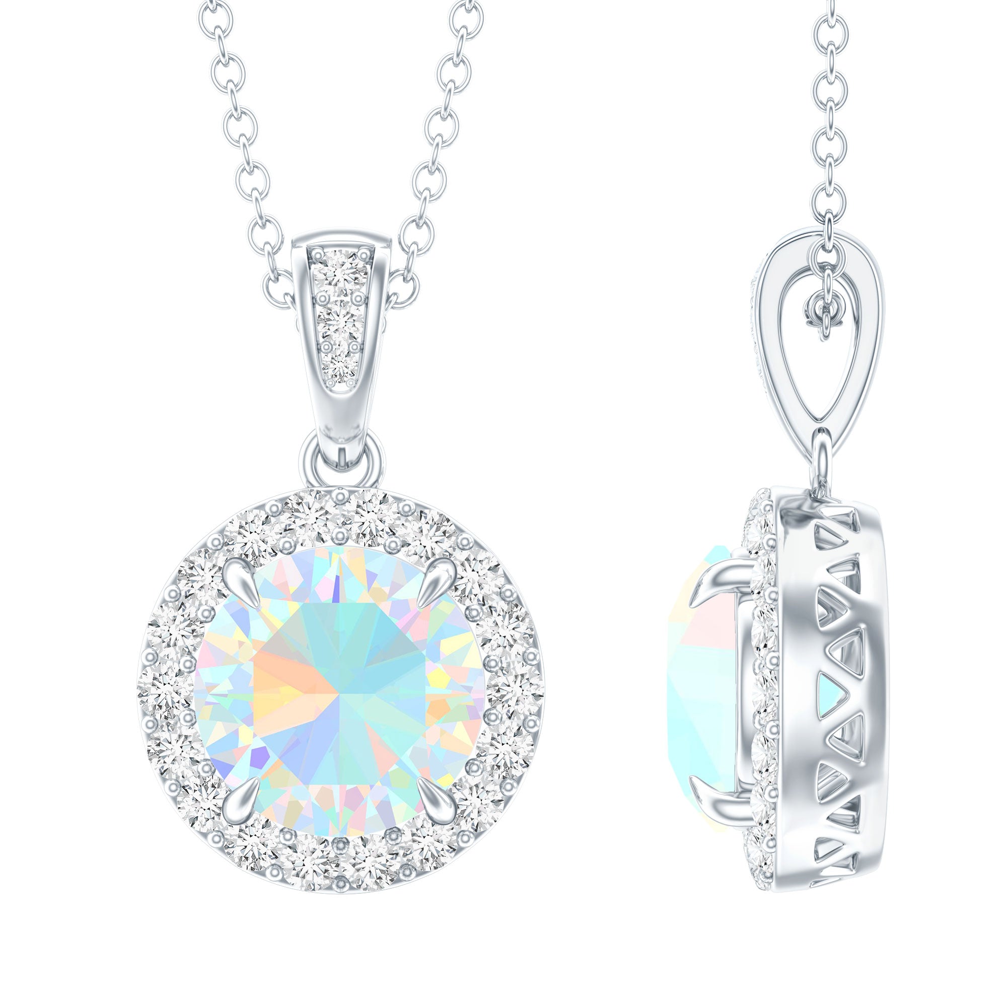 Real Ethiopian Opal Necklace With Moissanite Halo