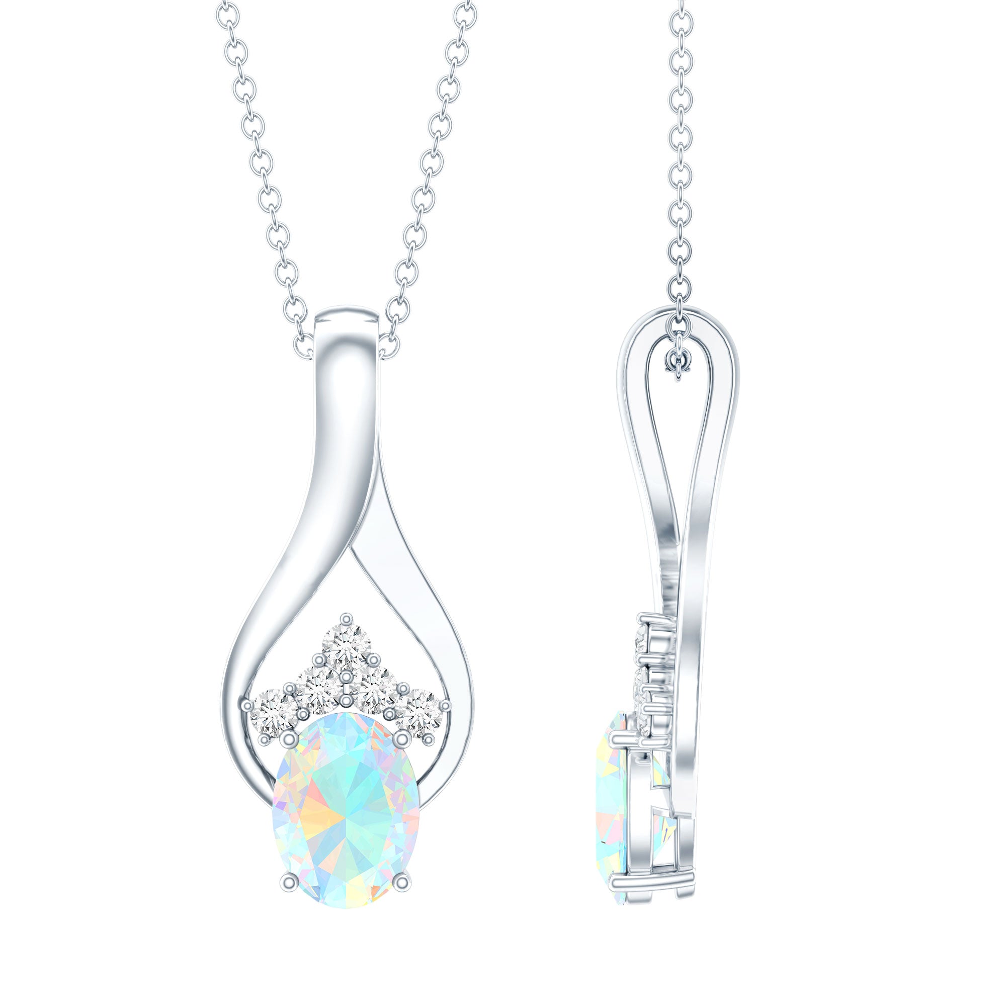 1.2 Carat Oval Ethiopian Opal Teardrop Pendant in Silver AAA 92.5 Sterling Silver - Rosec Jewels