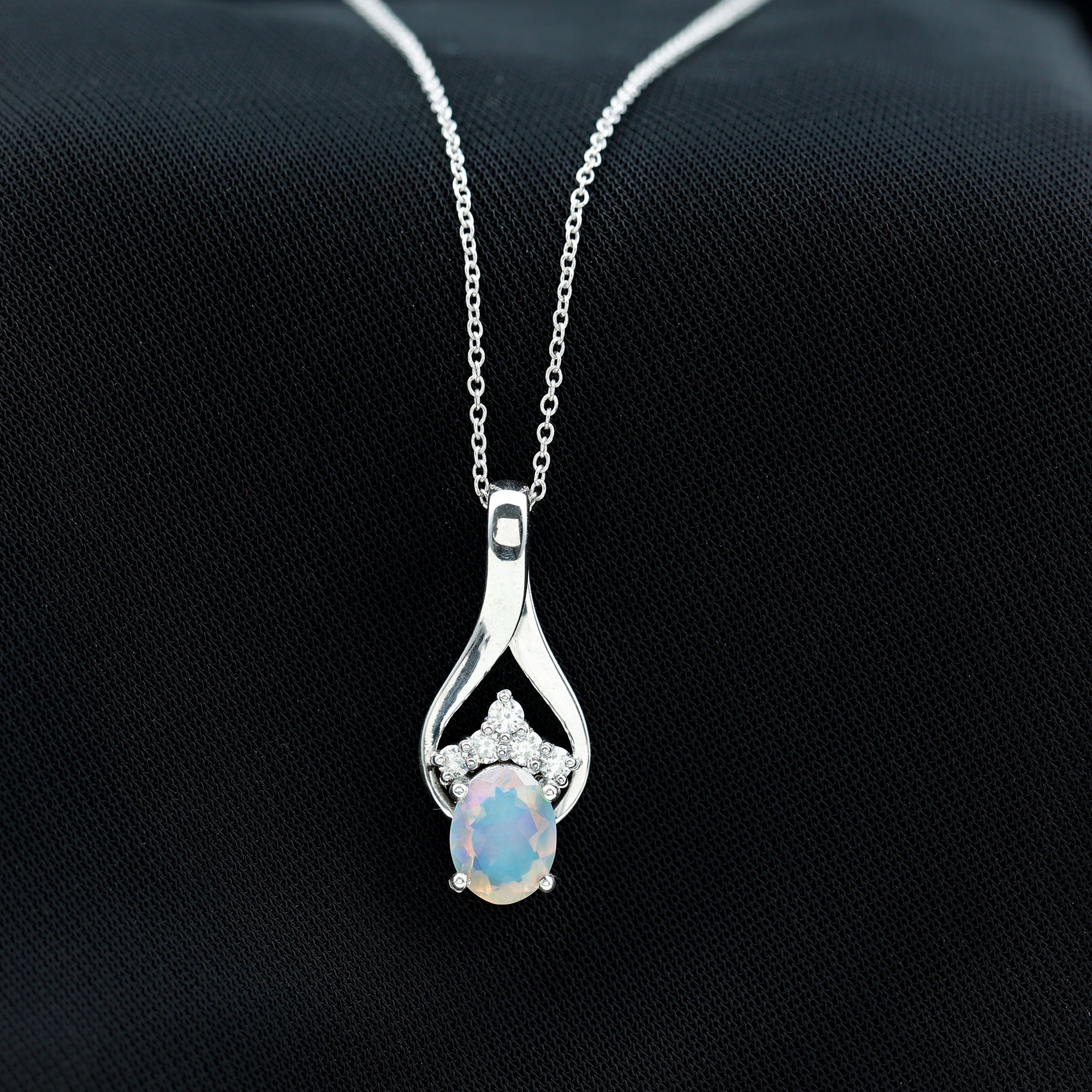 1.2 Carat Oval Ethiopian Opal Teardrop Pendant in Silver AAA 92.5 Sterling Silver - Rosec Jewels