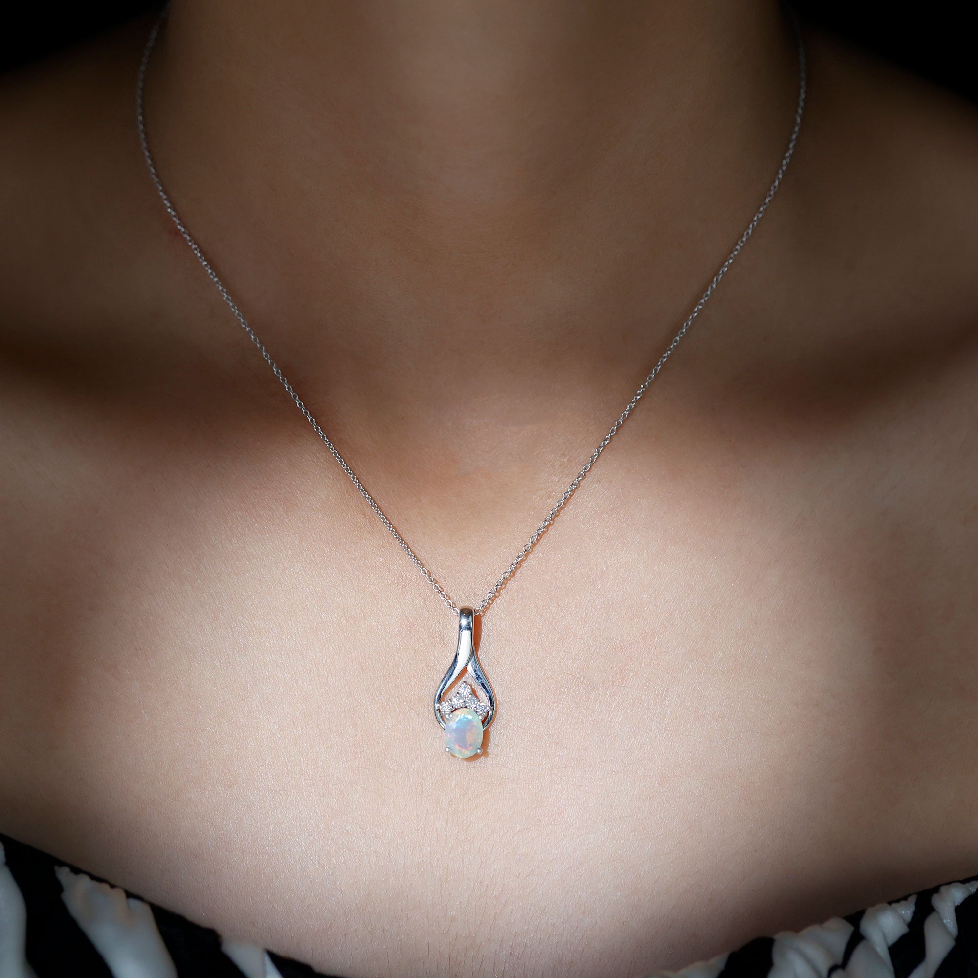 1.2 Carat Oval Ethiopian Opal Teardrop Pendant in Silver AAA 92.5 Sterling Silver - Rosec Jewels