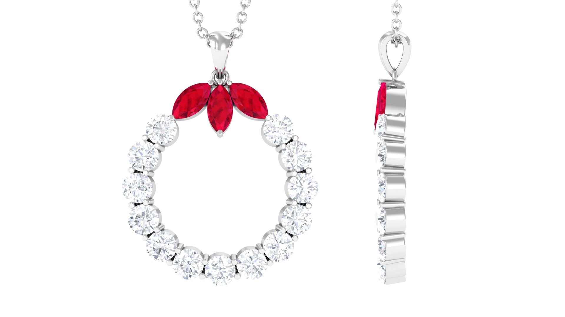 Marquise Cut Created Ruby and Moissanite Eternity Pendant Necklace
