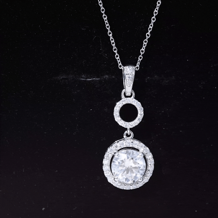 2 Carat Round Moissanite Wedding Dangle Necklace with Halo D-VS1 - Rosec Jewels