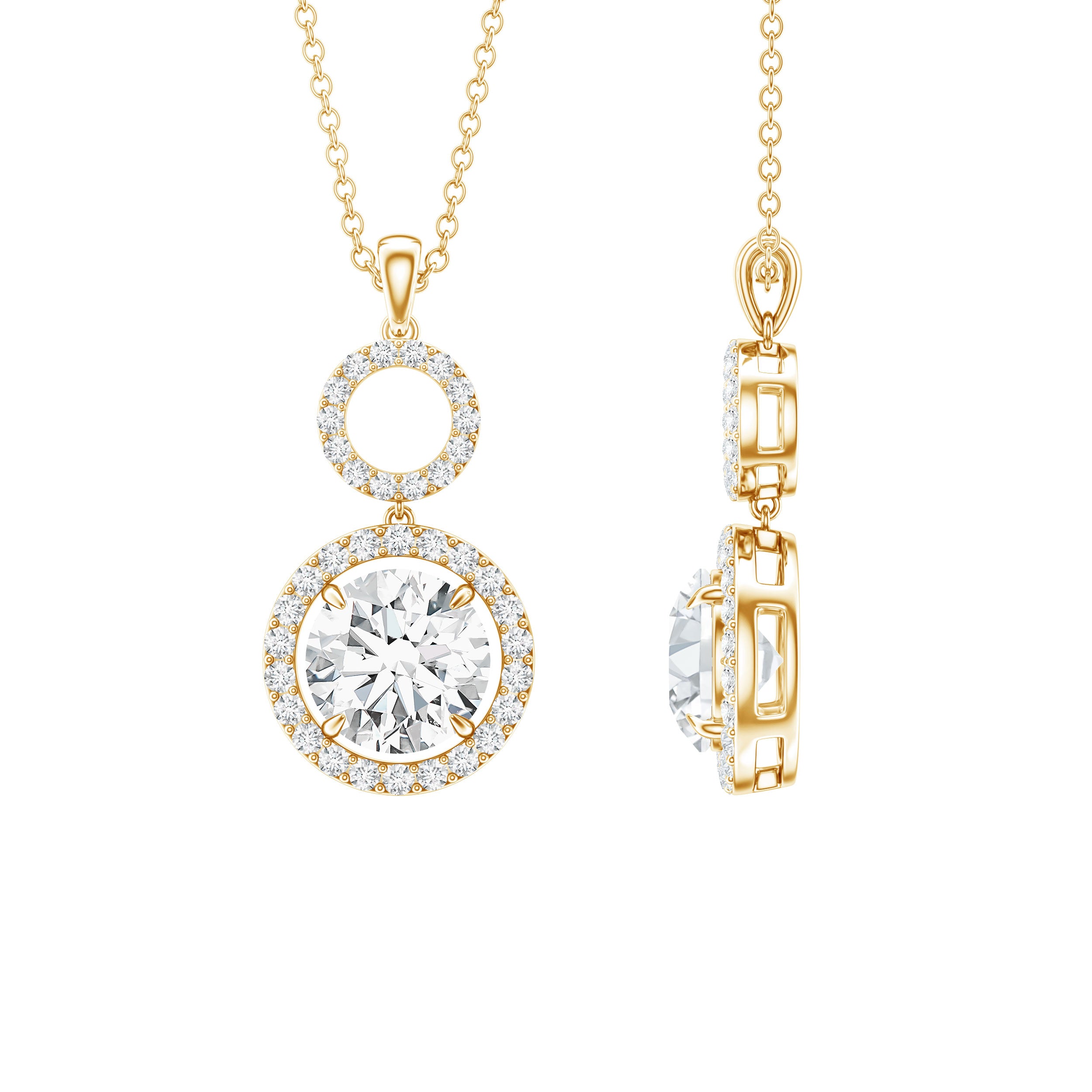2 Carat Round Moissanite Wedding Dangle Necklace with Halo D-VS1 - Rosec Jewels